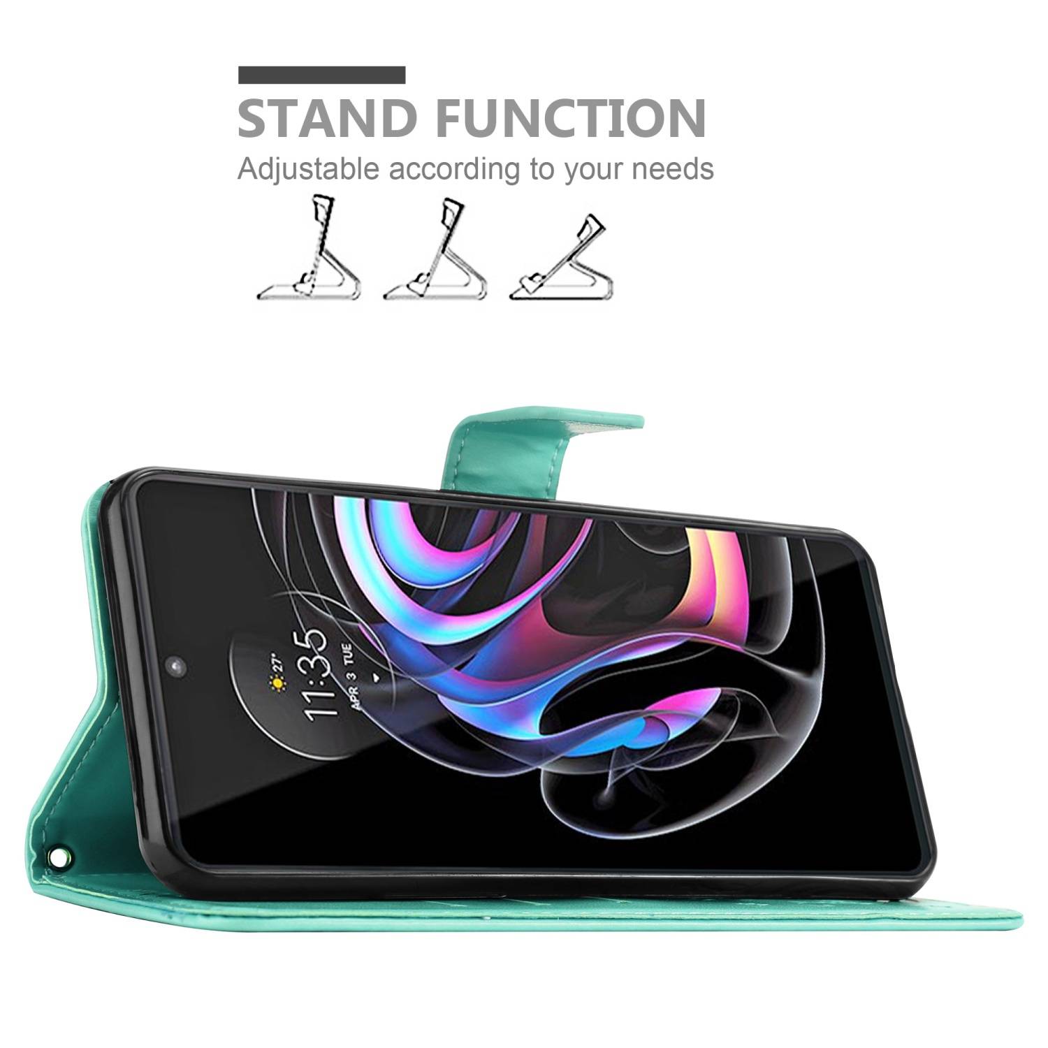 Cadorabo Hülle für Motorola EDGE 20 PRO / EDGE S PRO Schutz Hülle in Türkis Schutzhülle Handy Hülle Etui Case Blumen