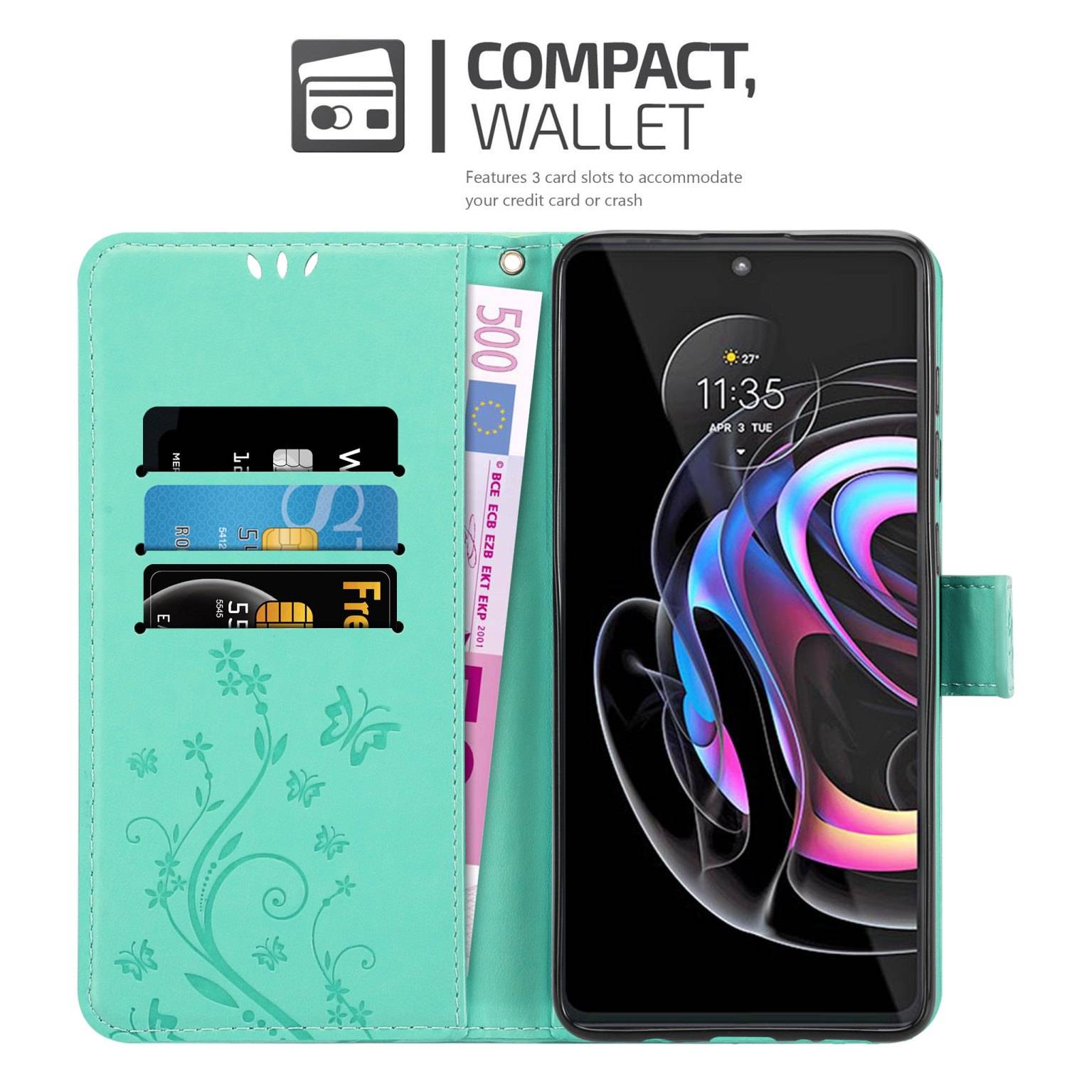 Cadorabo Hülle für Motorola EDGE 20 PRO / EDGE S PRO Schutz Hülle in Türkis Schutzhülle Handy Hülle Etui Case Blumen