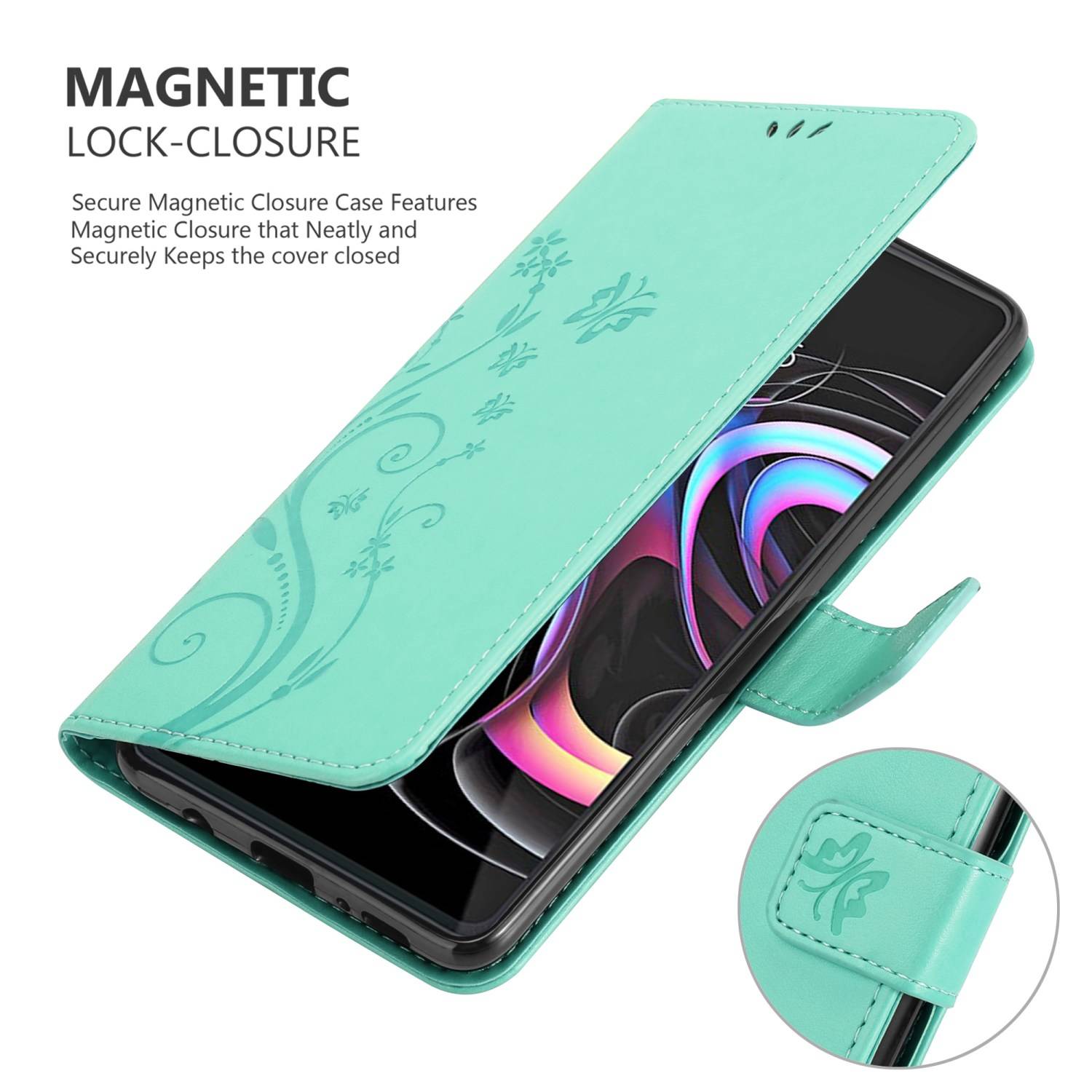Cadorabo Hülle für Motorola EDGE 20 PRO / EDGE S PRO Schutz Hülle in Türkis Schutzhülle Handy Hülle Etui Case Blumen