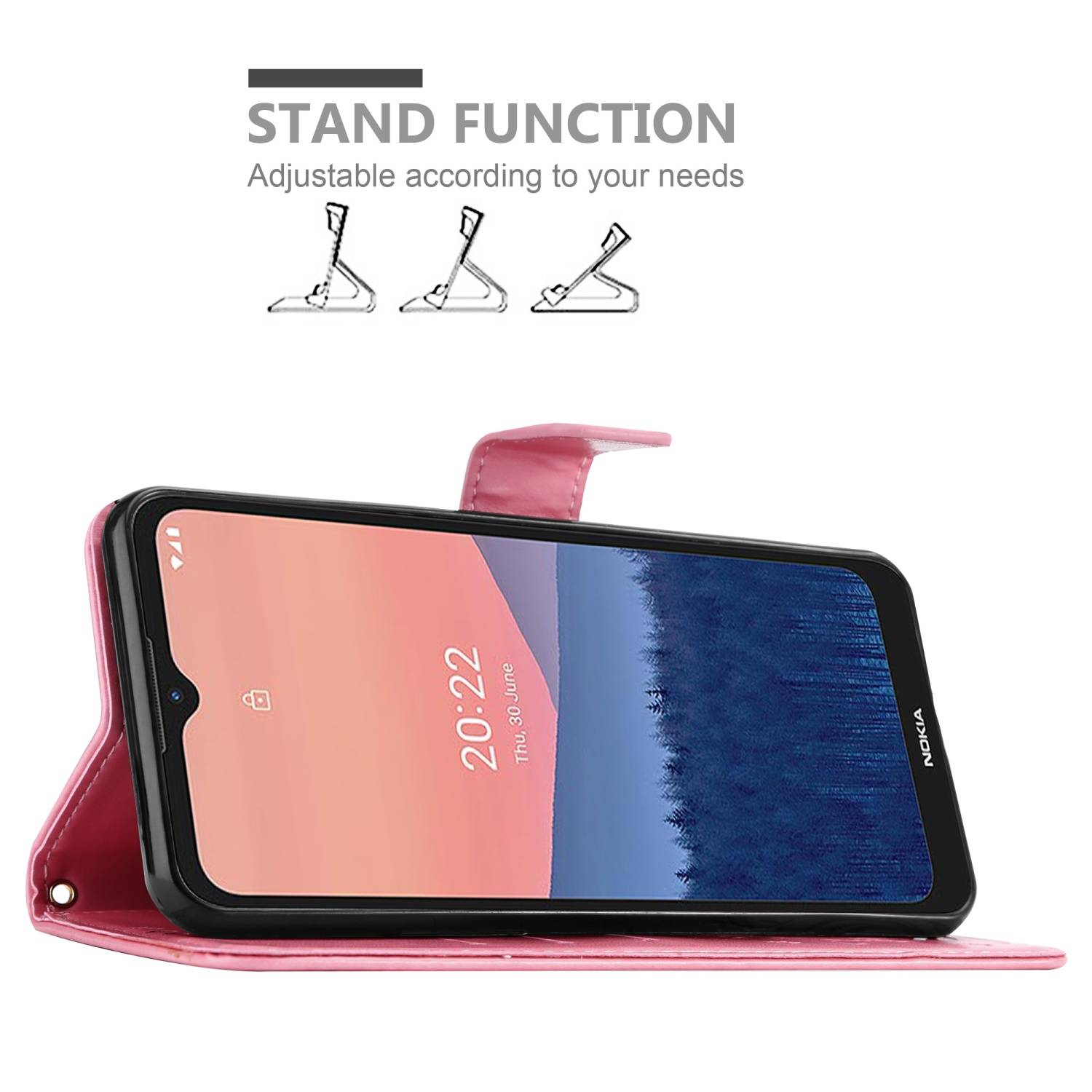 Cadorabo Hülle für Nokia C21 Schutz Hülle in Rosa Schutzhülle Handy Hülle Etui Case Blumen Flower