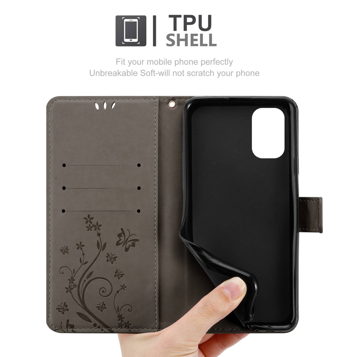 Cadorabo Hülle für Nokia G11 / G21 Schutz Hülle in Grau Schutzhülle Handy Hülle Etui Case Blumen Flower