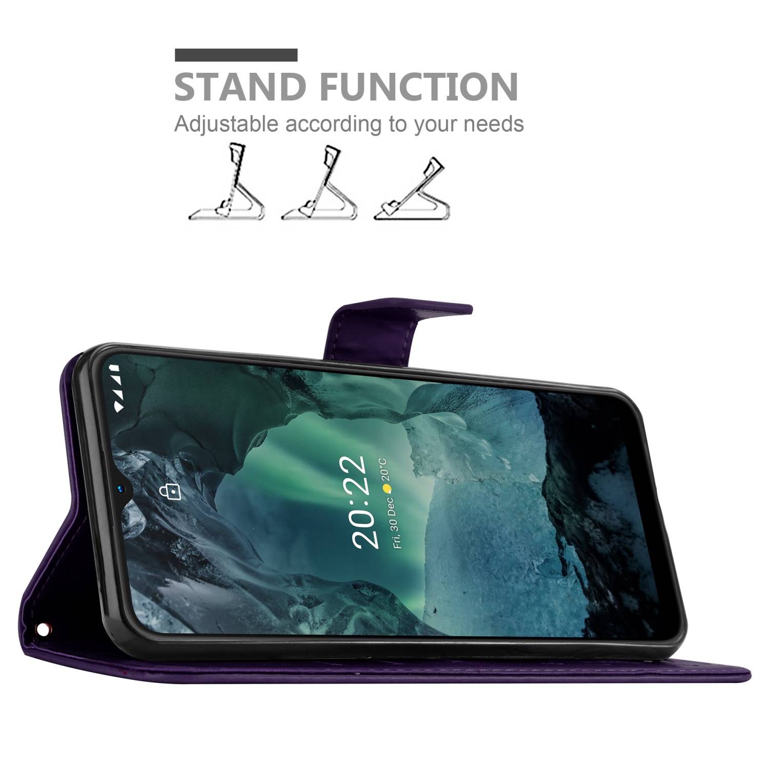 Cadorabo Hülle für Nokia G11 / G21 Schutz Hülle in Lila Schutzhülle Handy Hülle Etui Case Blumen Flower