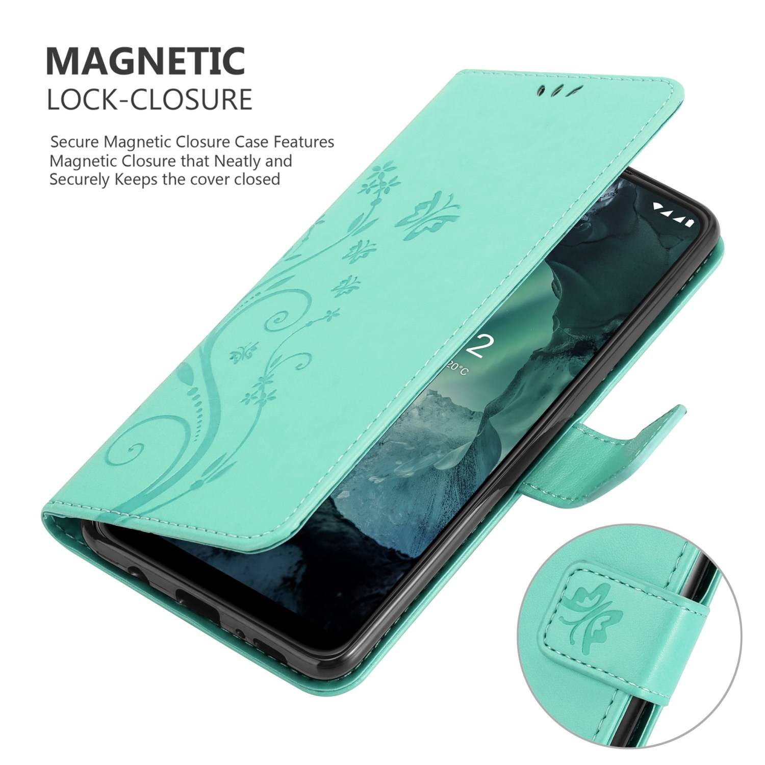 Cadorabo Hülle für Nokia G11 / G21 Schutz Hülle in Türkis Schutzhülle Handy Hülle Etui Case Blumen Flower