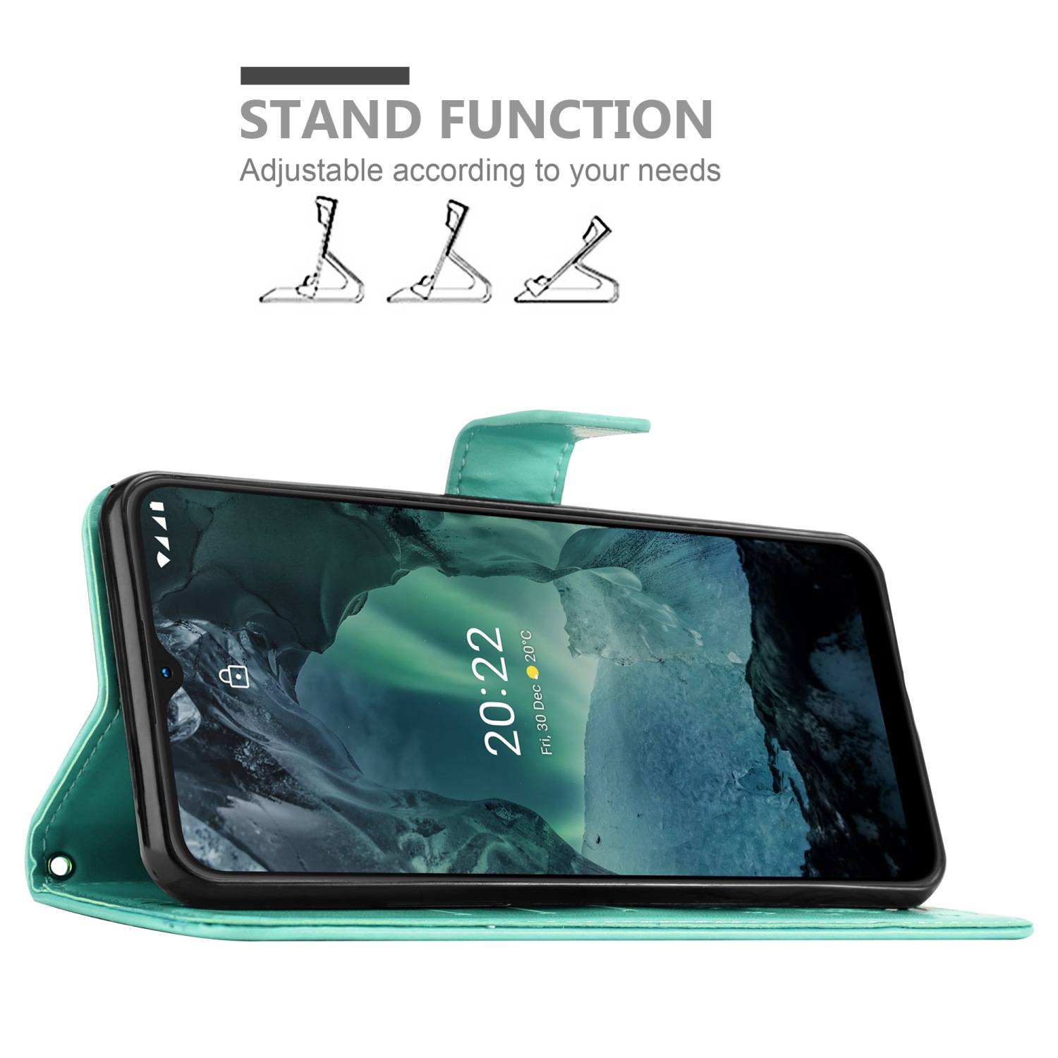 Cadorabo Hülle für Nokia G11 / G21 Schutz Hülle in Türkis Schutzhülle Handy Hülle Etui Case Blumen Flower