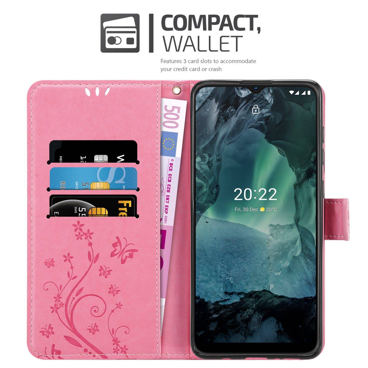 Cadorabo Hülle für Nokia G11 / G21 Schutz Hülle in Rosa Schutzhülle Handy Hülle Etui Case Blumen Flower