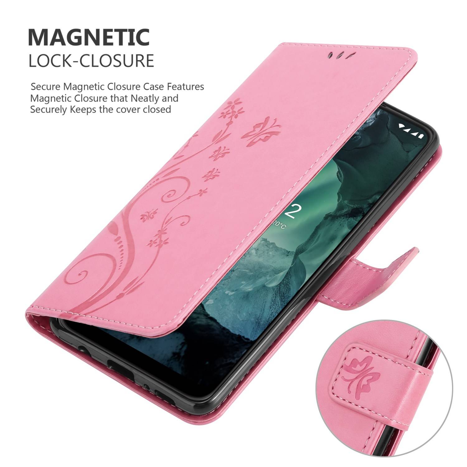 Cadorabo Hülle für Nokia G11 / G21 Schutz Hülle in Rosa Schutzhülle Handy Hülle Etui Case Blumen Flower