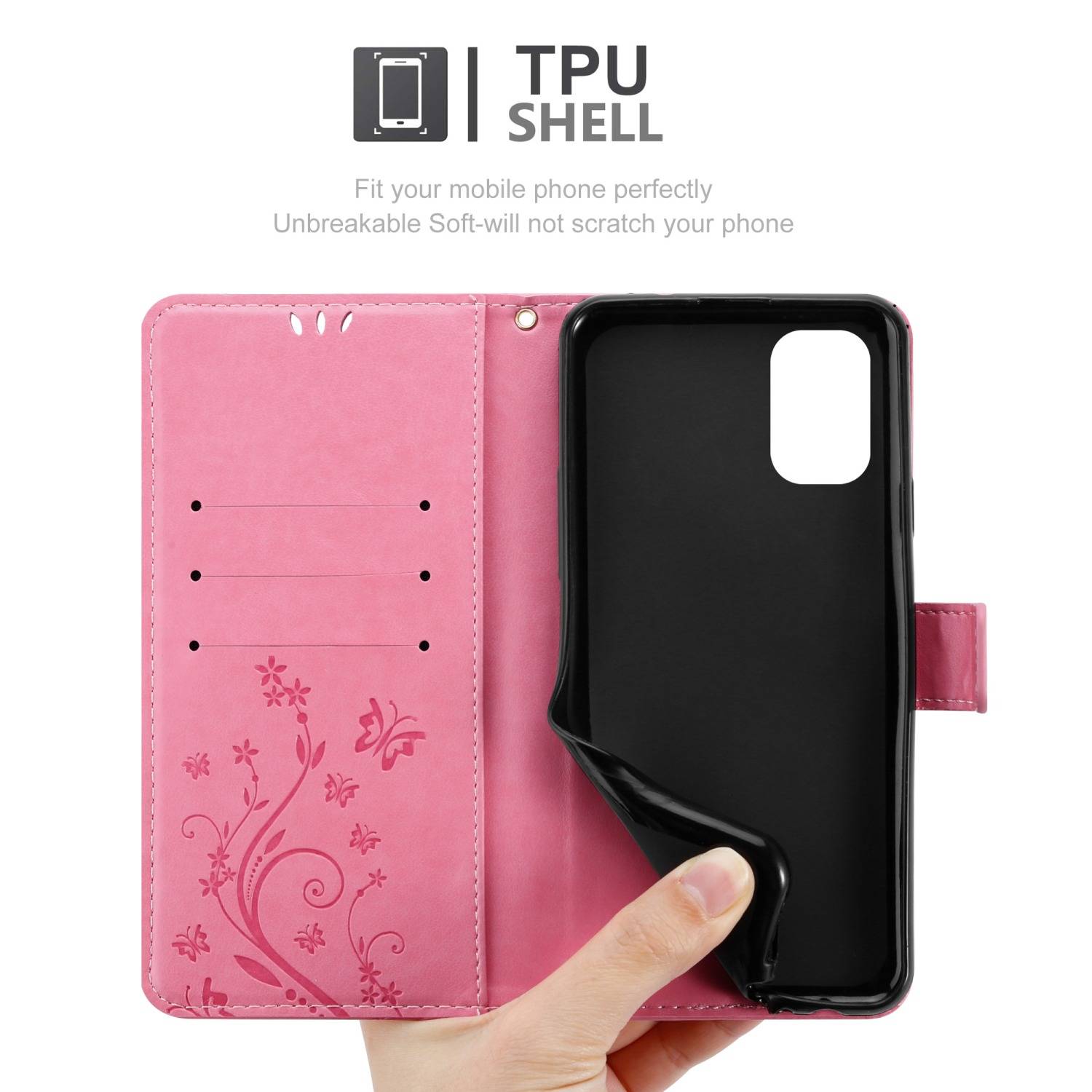 Cadorabo Hülle für Nokia G11 / G21 Schutz Hülle in Rosa Schutzhülle Handy Hülle Etui Case Blumen Flower