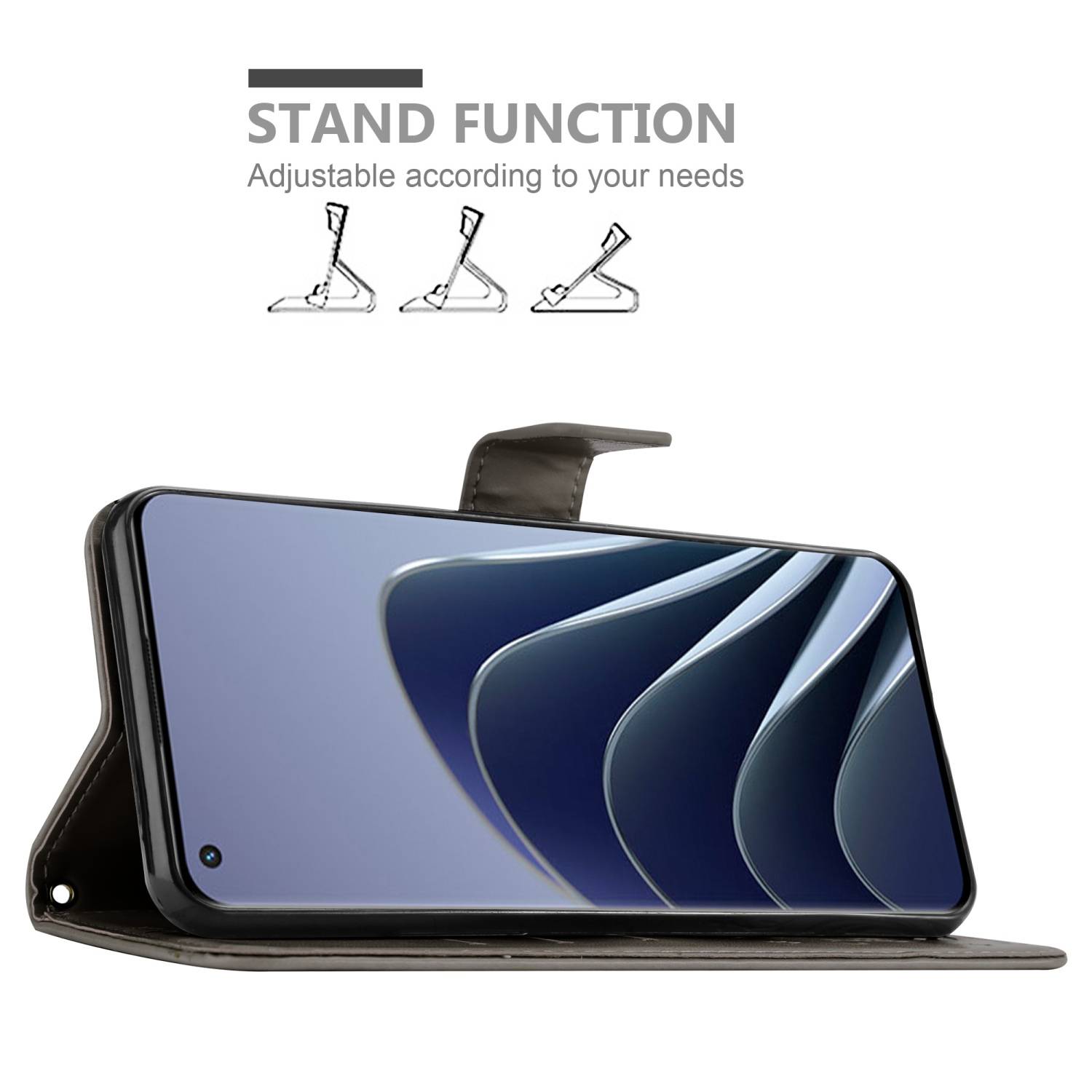 Cadorabo Hülle für OnePlus 10 PRO 5G Schutz Hülle in Grau Schutzhülle Handy Hülle Etui Case Blumen Flower