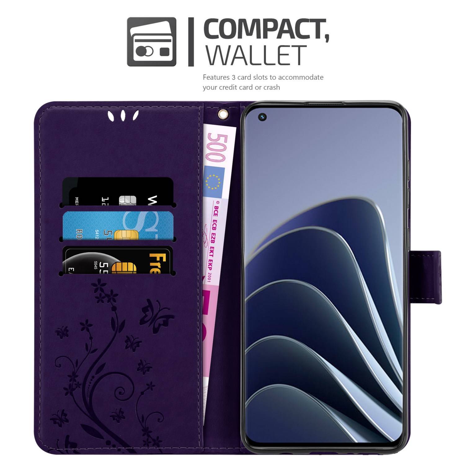 Cadorabo Hülle für OnePlus 10 PRO 5G Schutz Hülle in Lila Schutzhülle Handy Hülle Etui Case Blumen Flower