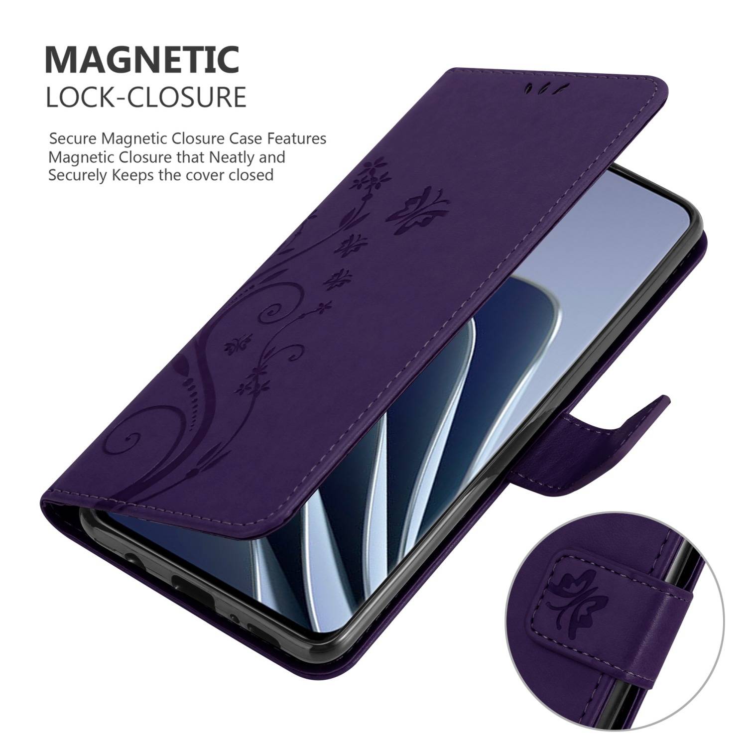 Cadorabo Hülle für OnePlus 10 PRO 5G Schutz Hülle in Lila Schutzhülle Handy Hülle Etui Case Blumen Flower
