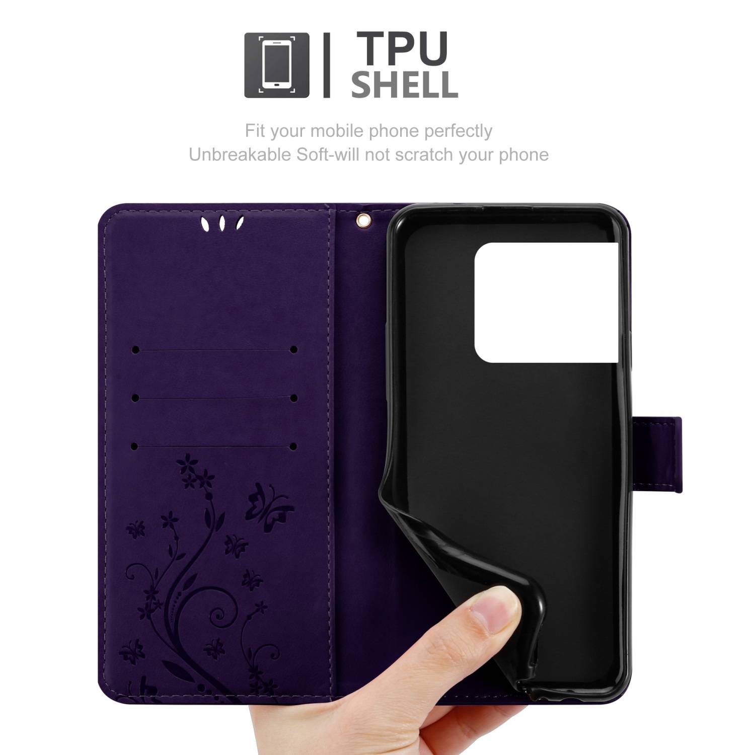 Cadorabo Hülle für OnePlus 10 PRO 5G Schutz Hülle in Lila Schutzhülle Handy Hülle Etui Case Blumen Flower