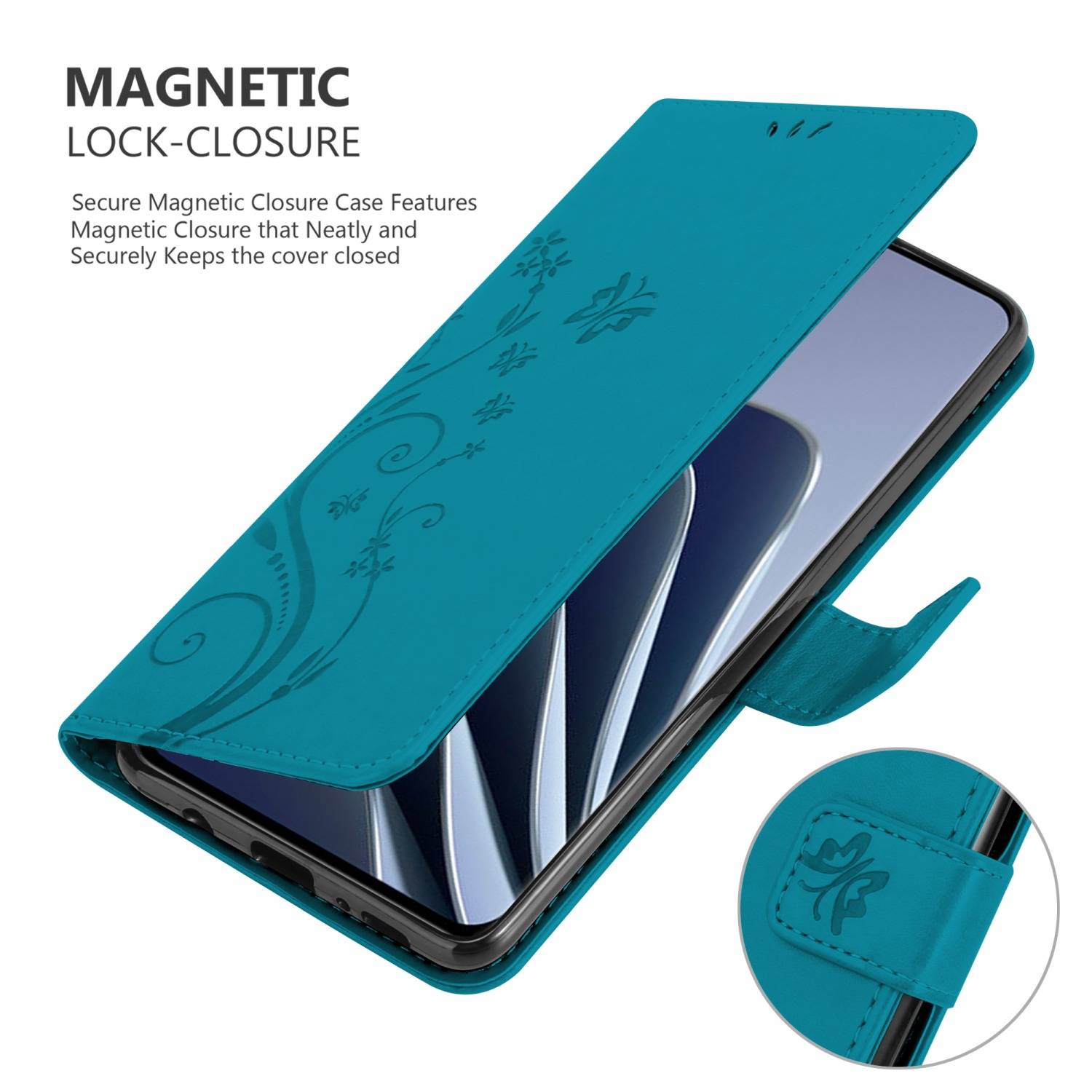 Cadorabo Hülle für OnePlus 10 PRO 5G Schutz Hülle in Blau Schutzhülle Handy Hülle Etui Case Blumen Flower