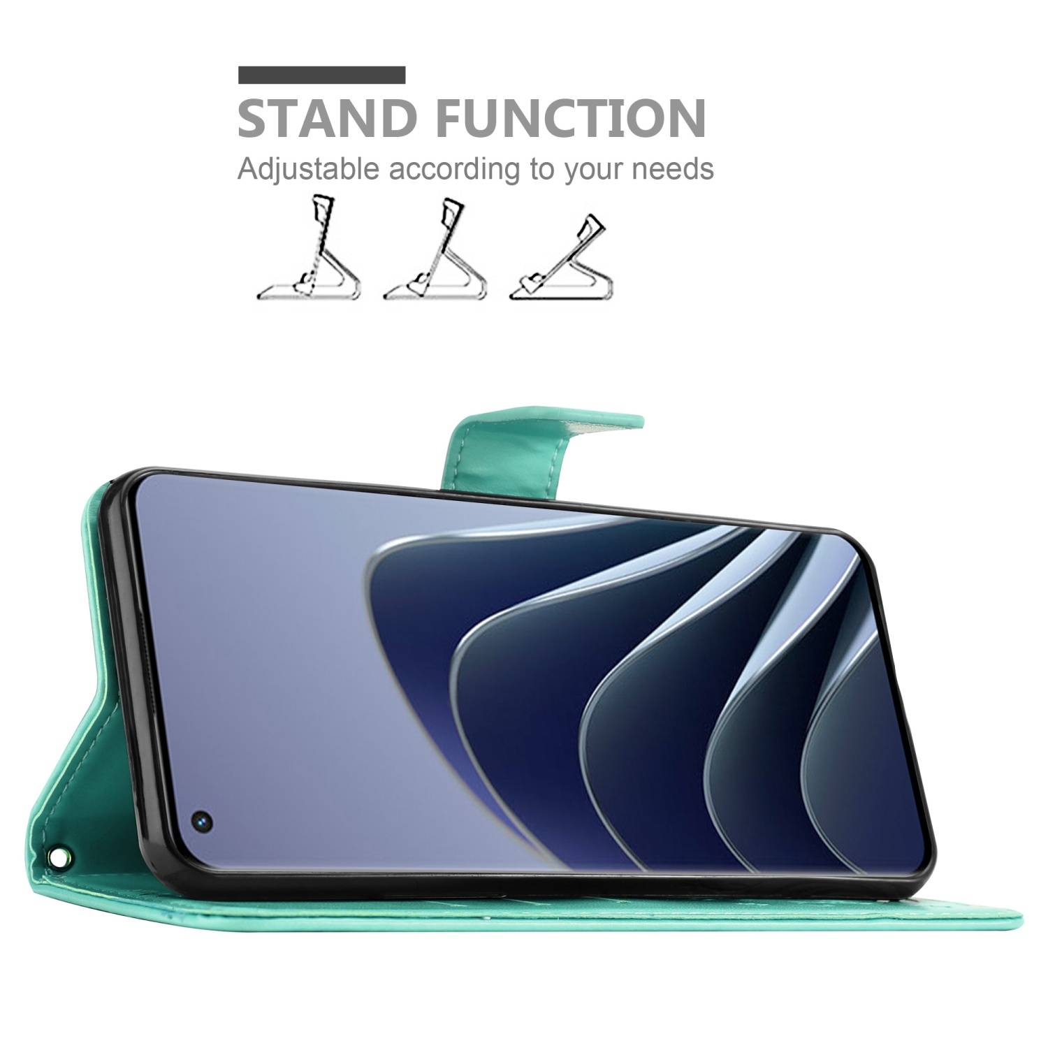 Cadorabo Hülle für OnePlus 10 PRO 5G Schutz Hülle in Türkis Schutzhülle Handy Hülle Etui Case Blumen Flower