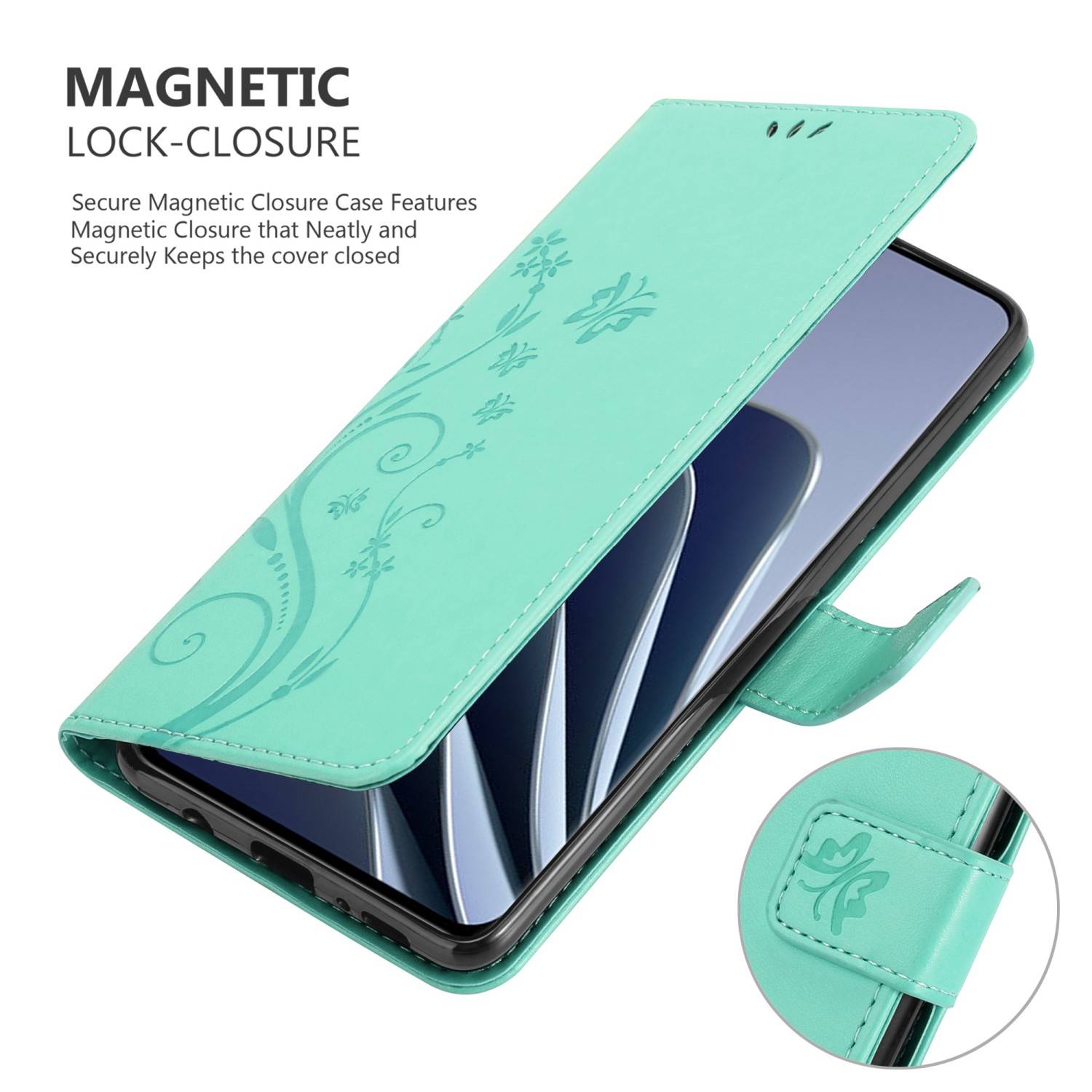 Cadorabo Hülle für OnePlus 10 PRO 5G Schutz Hülle in Türkis Schutzhülle Handy Hülle Etui Case Blumen Flower