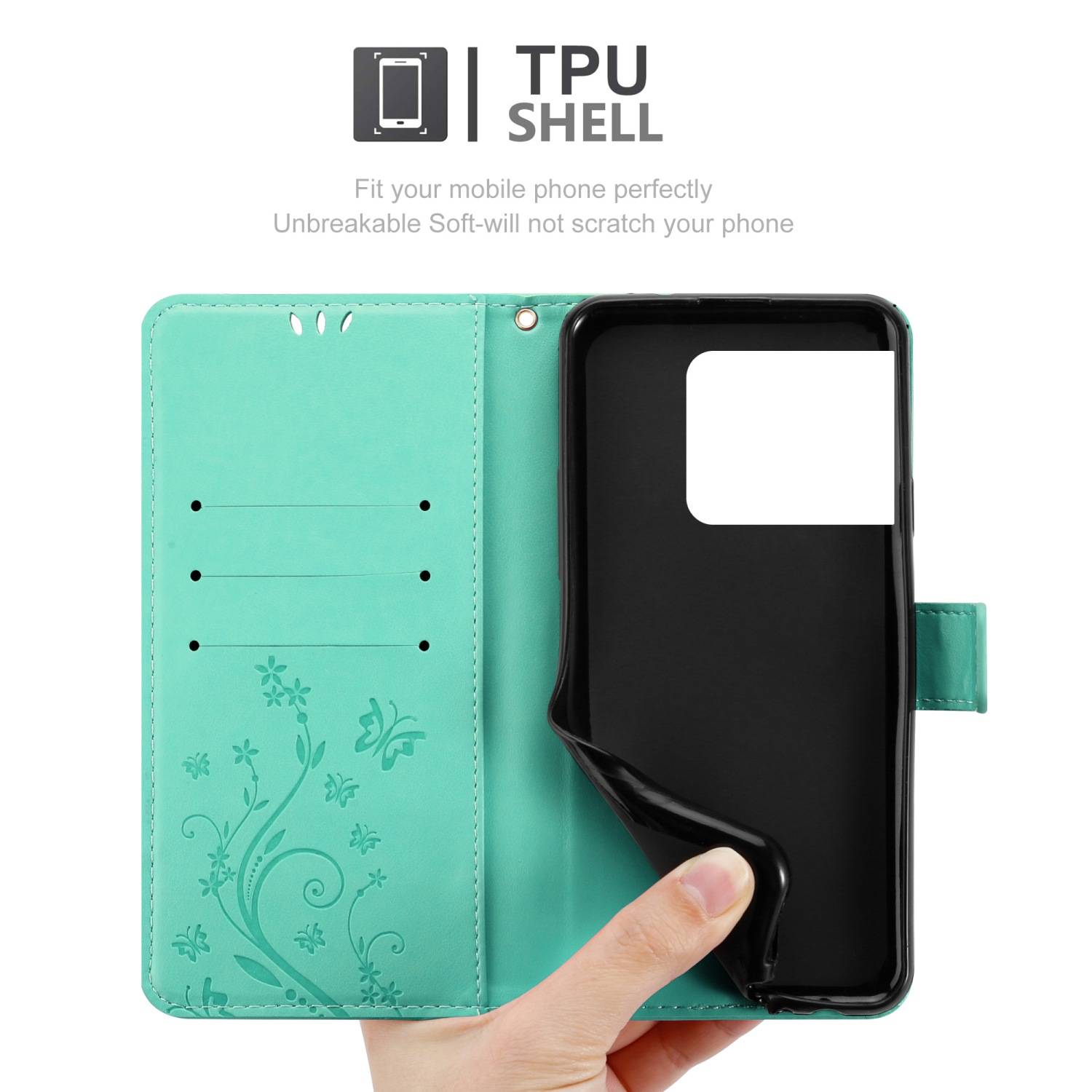 Cadorabo Hülle für OnePlus 10 PRO 5G Schutz Hülle in Türkis Schutzhülle Handy Hülle Etui Case Blumen Flower