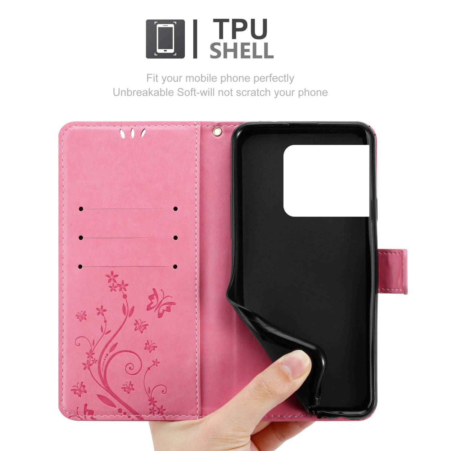 Cadorabo Hülle für OnePlus 10 PRO 5G Schutz Hülle in Rosa Schutzhülle Handy Hülle Etui Case Blumen Flower
