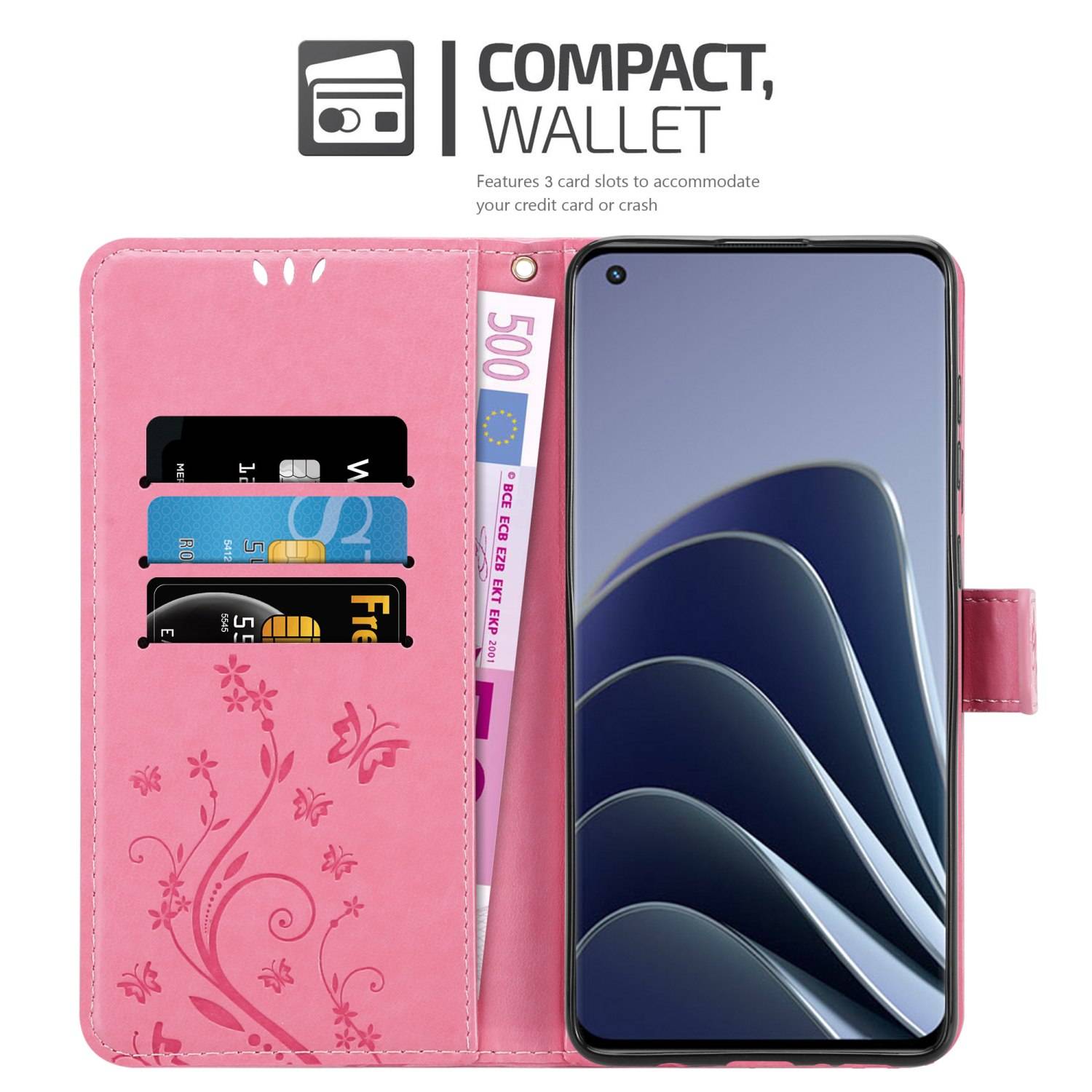 Cadorabo Hülle für OnePlus 10 PRO 5G Schutz Hülle in Rosa Schutzhülle Handy Hülle Etui Case Blumen Flower