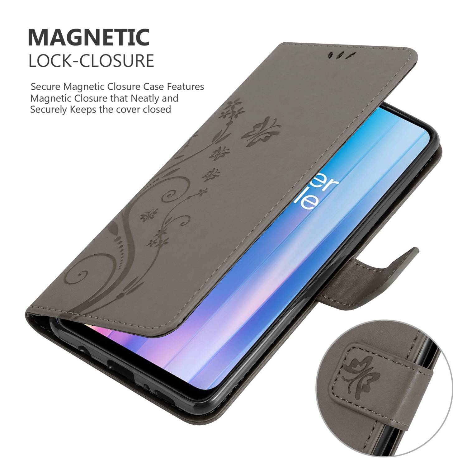 Cadorabo Hülle für OnePlus Nord CE 2 5G Schutz Hülle in Grau Schutzhülle Handy Hülle Etui Case Blumen Flower