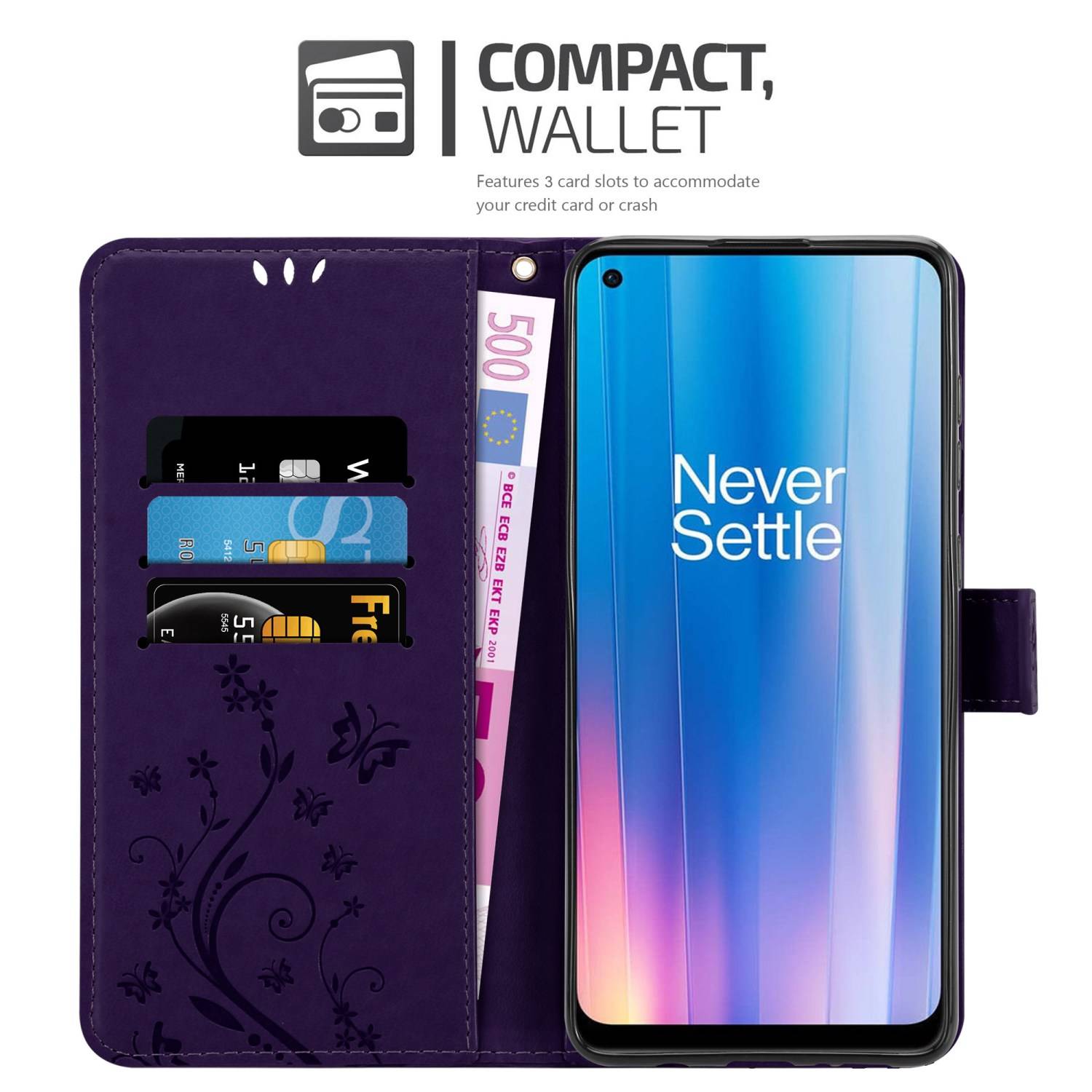Cadorabo Hülle für OnePlus Nord CE 2 5G Schutz Hülle in Lila Schutzhülle Handy Hülle Etui Case Blumen Flower