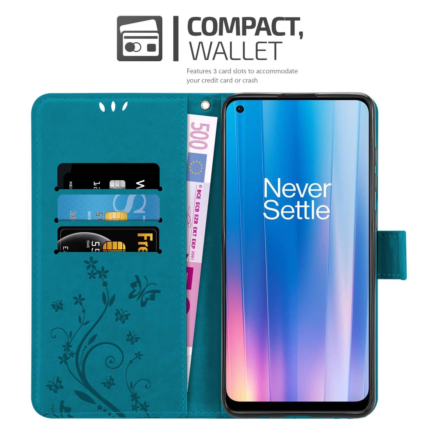 Cadorabo Hülle für OnePlus Nord CE 2 5G Schutz Hülle in Blau Schutzhülle Handy Hülle Etui Case Blumen Flower