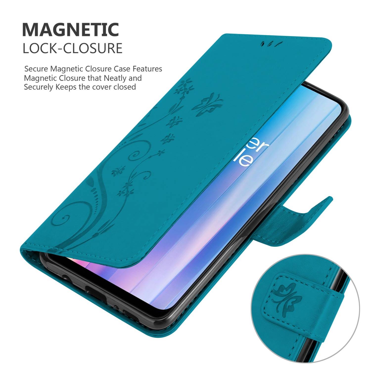 Cadorabo Hülle für OnePlus Nord CE 2 5G Schutz Hülle in Blau Schutzhülle Handy Hülle Etui Case Blumen Flower