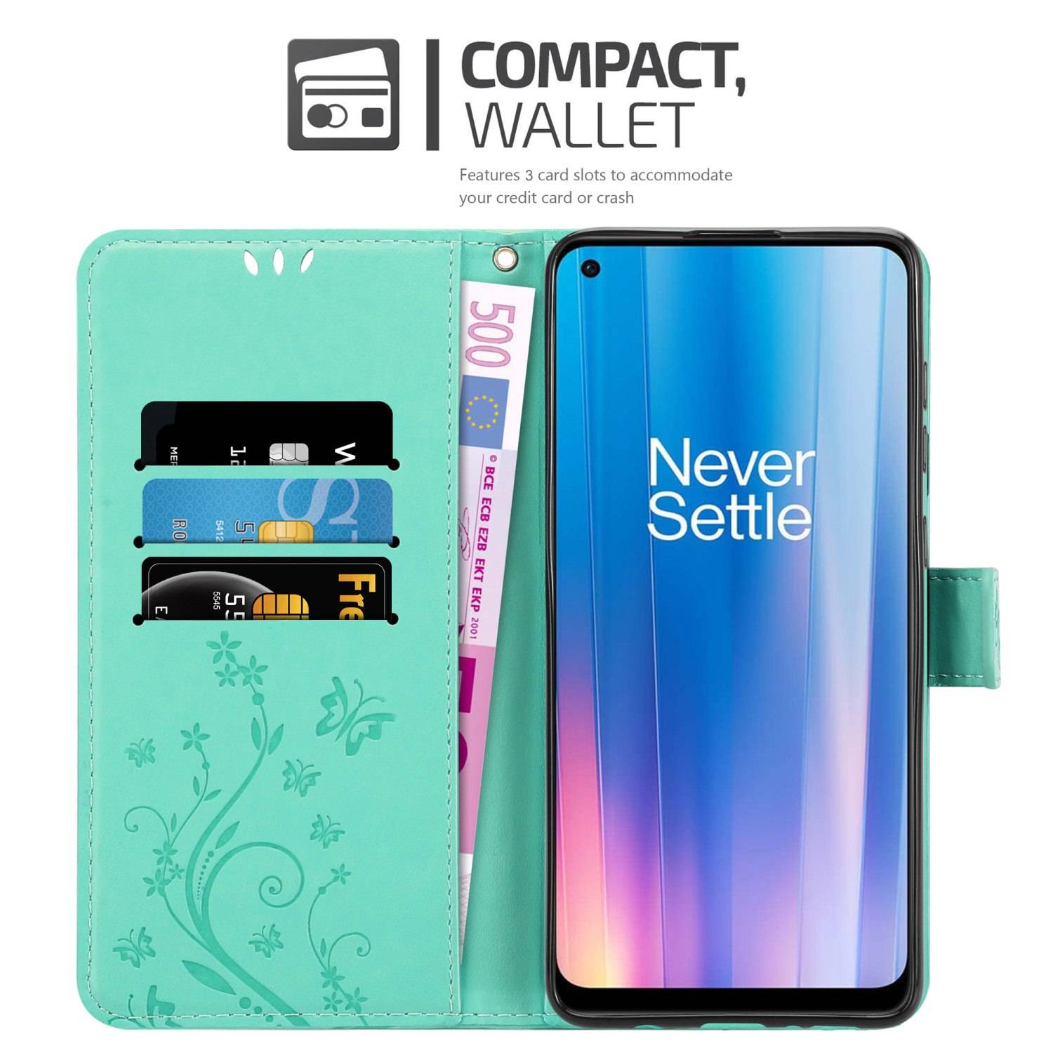 Cadorabo Hülle für OnePlus Nord CE 2 5G Schutz Hülle in Türkis Schutzhülle Handy Hülle Etui Case Blumen Flower