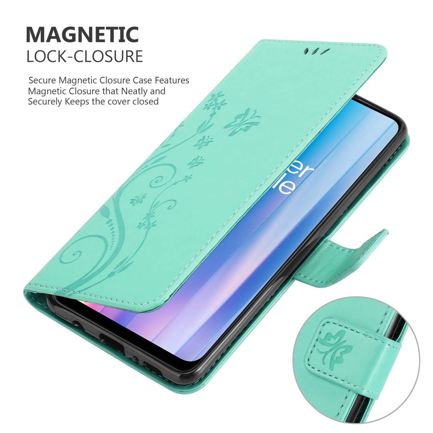 Cadorabo Hülle für OnePlus Nord CE 2 5G Schutz Hülle in Türkis Schutzhülle Handy Hülle Etui Case Blumen Flower