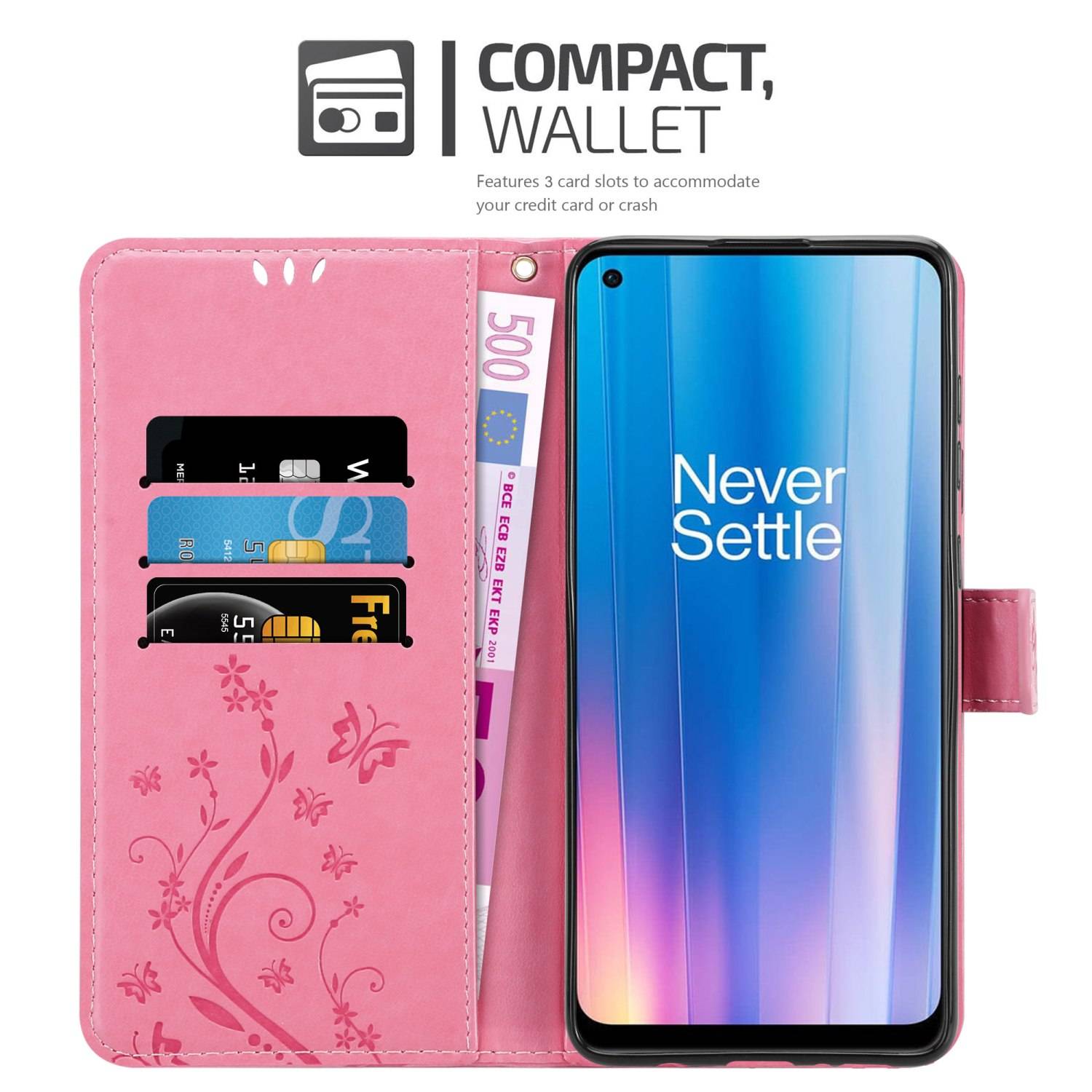 Cadorabo Hülle für OnePlus Nord CE 2 5G Schutz Hülle in Rosa Schutzhülle Handy Hülle Etui Case Blumen Flower