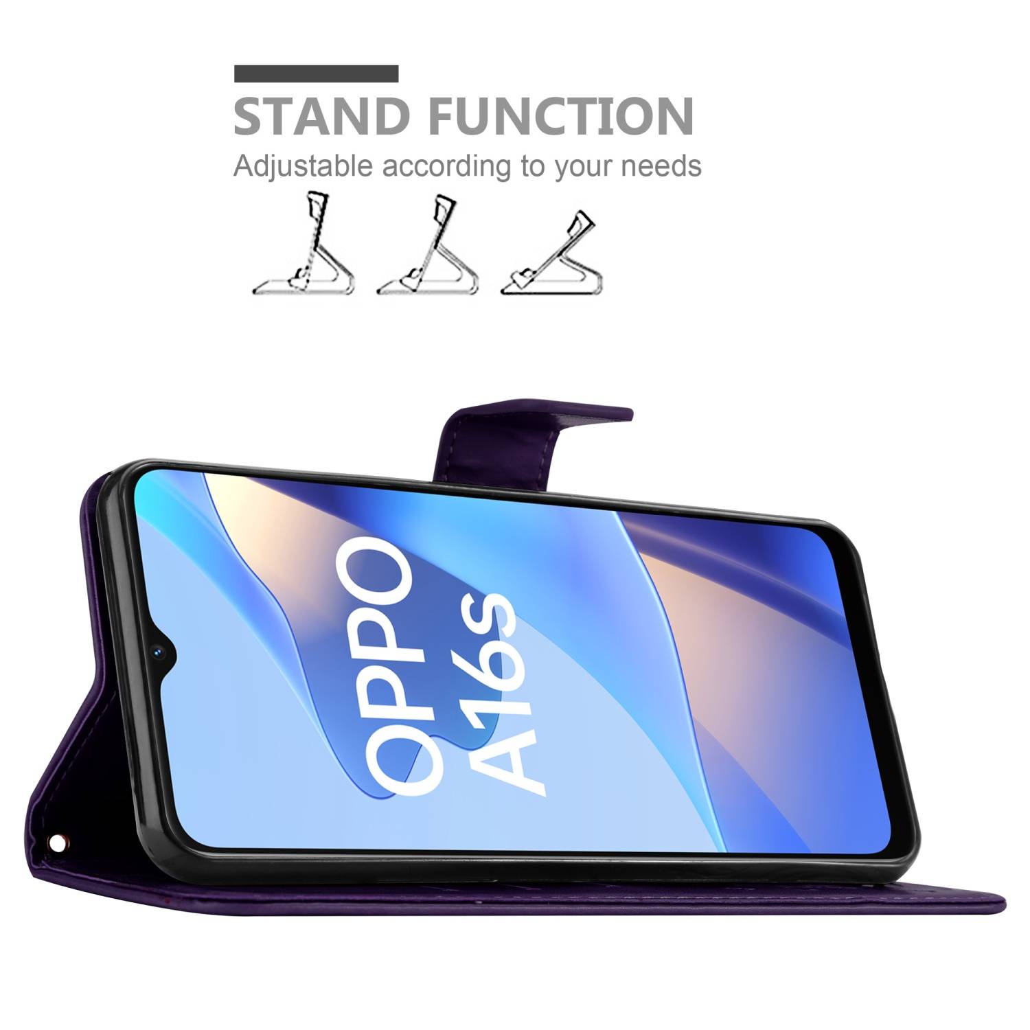 Cadorabo Hülle für Oppo A16s / A54s Schutz Hülle in Lila Schutzhülle Handy Hülle Etui Case Blumen Flower