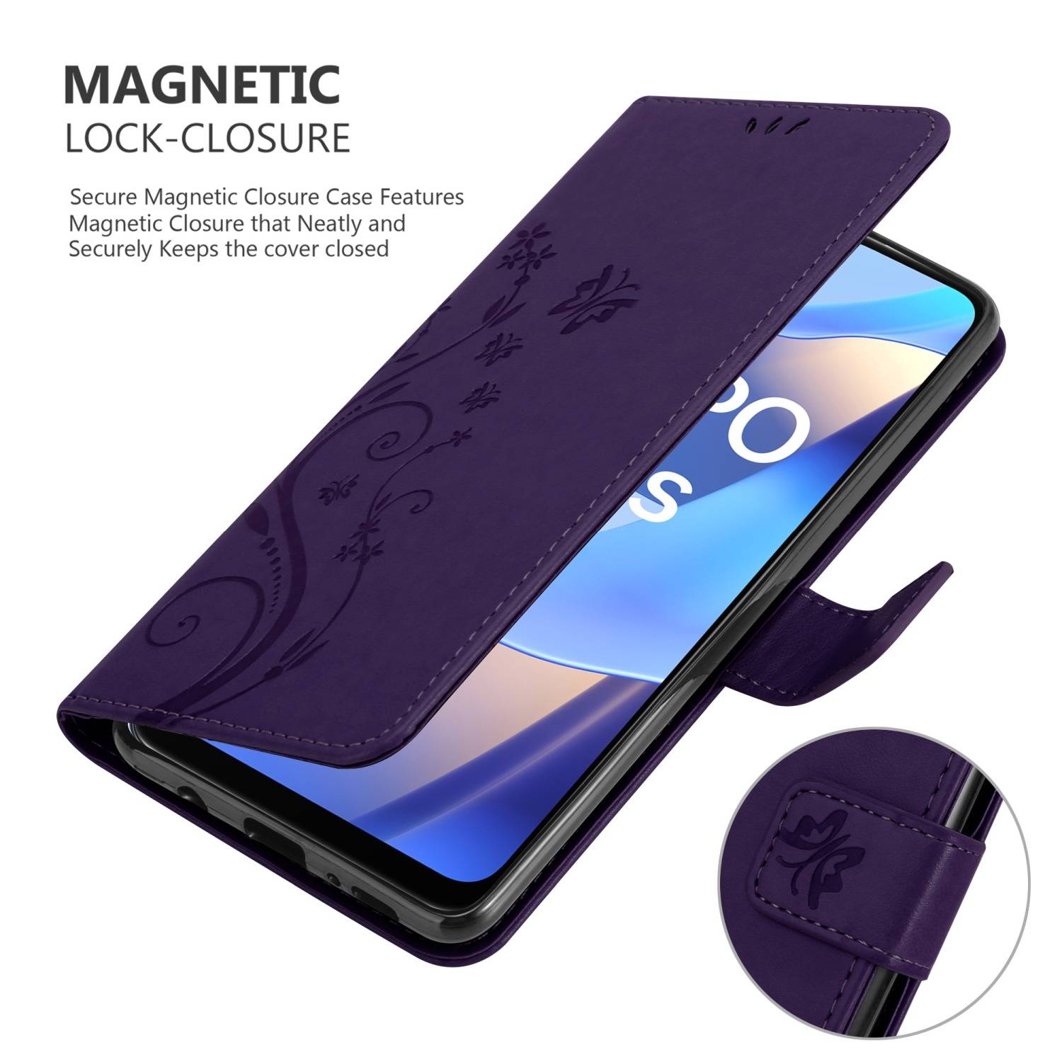 Cadorabo Hülle für Oppo A16s / A54s Schutz Hülle in Lila Schutzhülle Handy Hülle Etui Case Blumen Flower