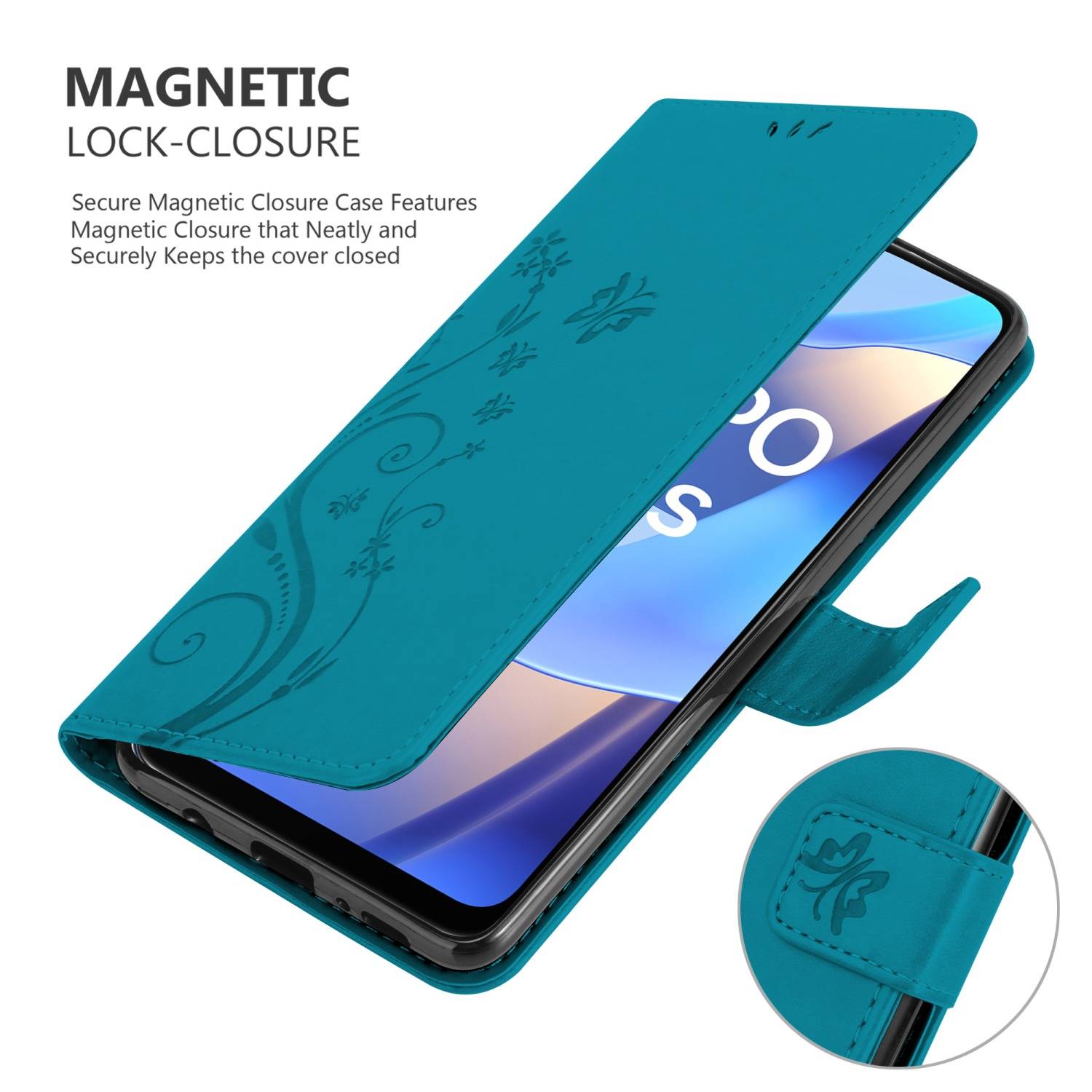 Cadorabo Hülle für Oppo A16s / A54s Schutz Hülle in Blau Schutzhülle Handy Hülle Etui Case Blumen Flower