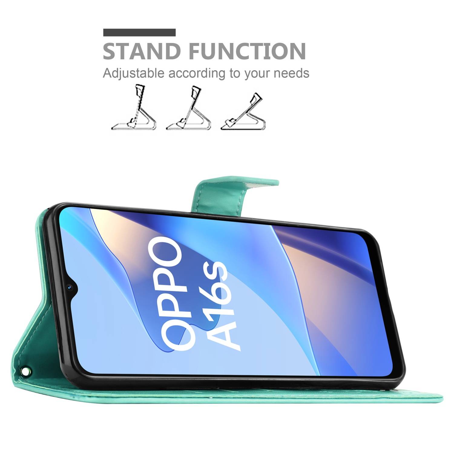 Cadorabo Hülle für Oppo A16s / A54s Schutz Hülle in Türkis Schutzhülle Handy Hülle Etui Case Blumen Flower