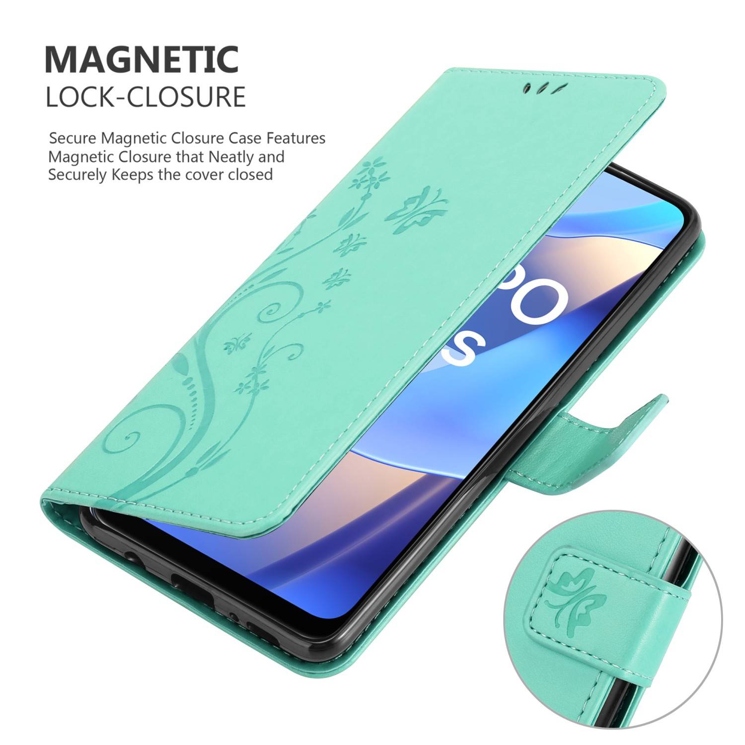 Cadorabo Hülle für Oppo A16s / A54s Schutz Hülle in Türkis Schutzhülle Handy Hülle Etui Case Blumen Flower