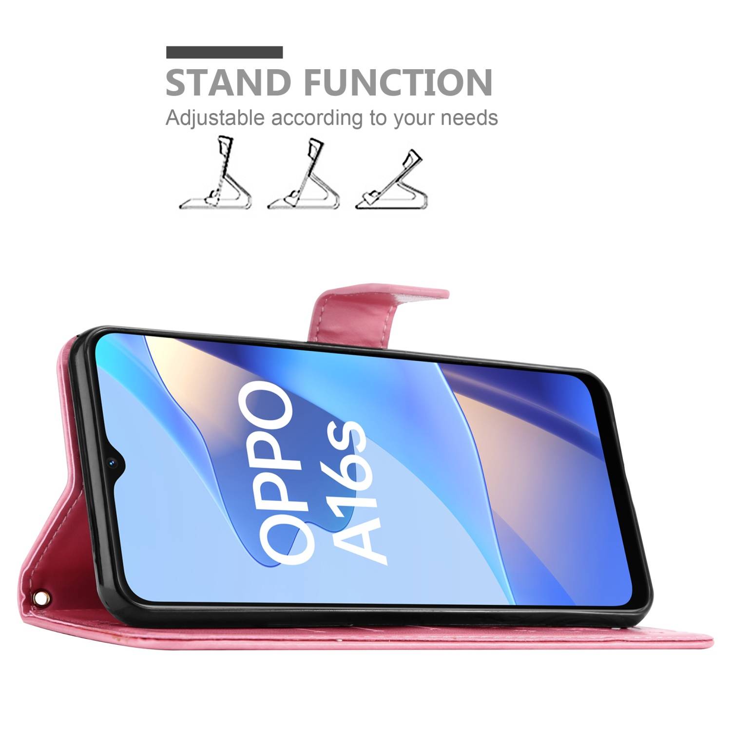 Cadorabo Hülle für Oppo A16s / A54s Schutz Hülle in Rosa Schutzhülle Handy Hülle Etui Case Blumen Flower