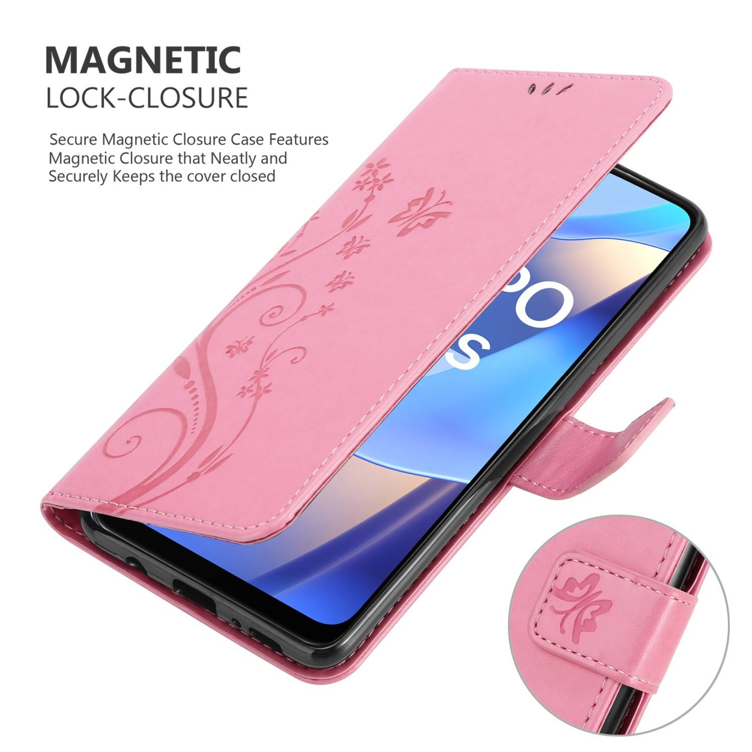 Cadorabo Hülle für Oppo A16s / A54s Schutz Hülle in Rosa Schutzhülle Handy Hülle Etui Case Blumen Flower