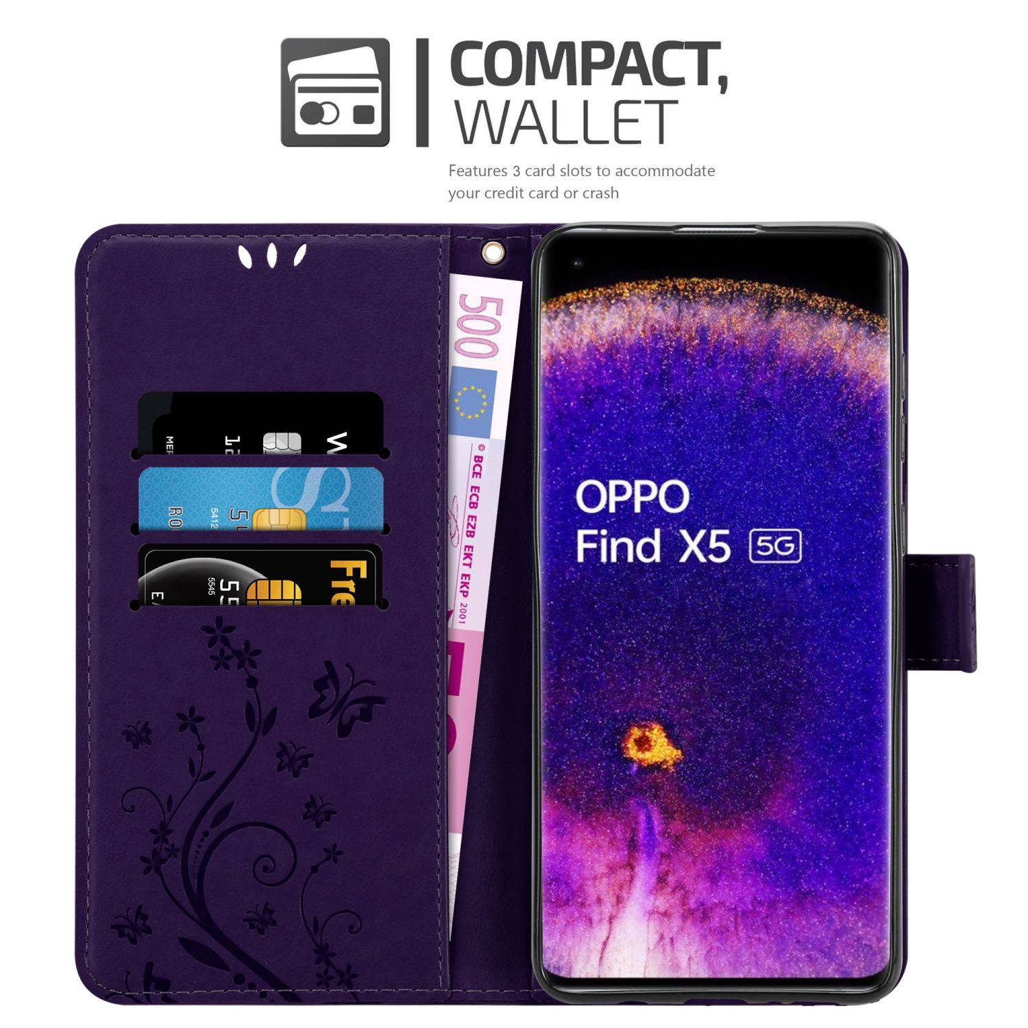 Cadorabo Hülle für Oppo FIND X5 Schutz Hülle in Lila Schutzhülle Handy Hülle Etui Case Blumen Flower