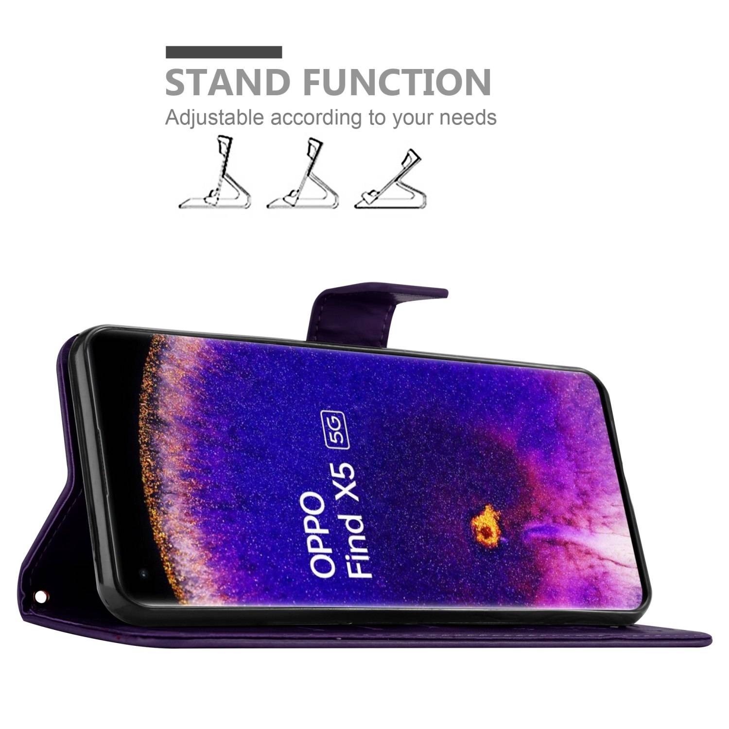 Cadorabo Hülle für Oppo FIND X5 Schutz Hülle in Lila Schutzhülle Handy Hülle Etui Case Blumen Flower