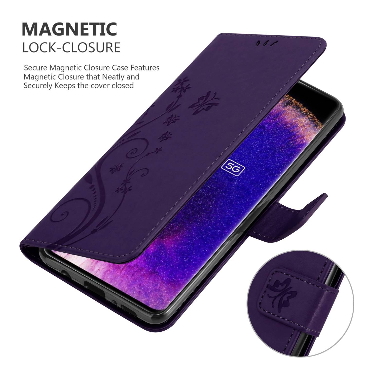 Cadorabo Hülle für Oppo FIND X5 Schutz Hülle in Lila Schutzhülle Handy Hülle Etui Case Blumen Flower