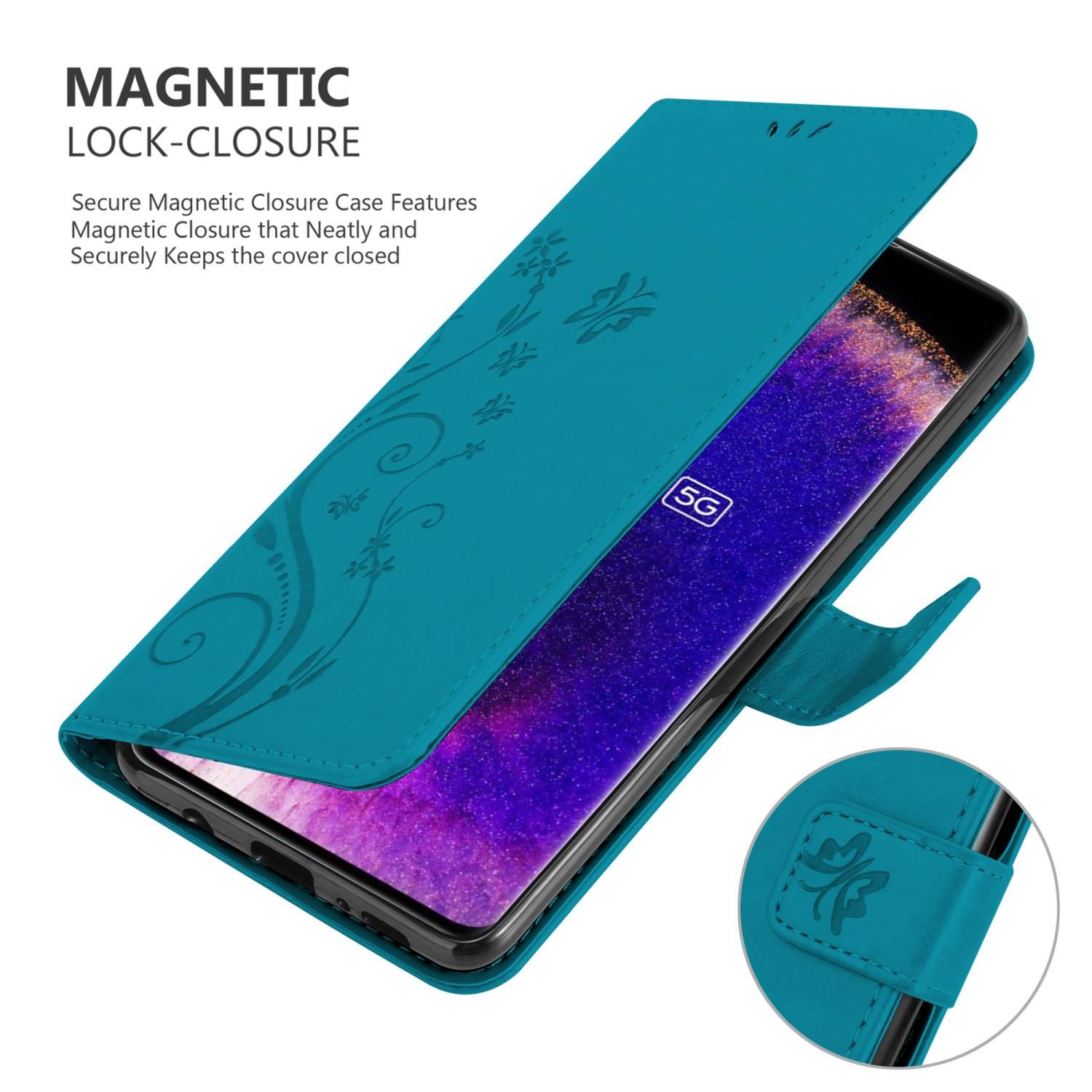 Cadorabo Hülle für Oppo FIND X5 Schutz Hülle in Blau Schutzhülle Handy Hülle Etui Case Blumen Flower