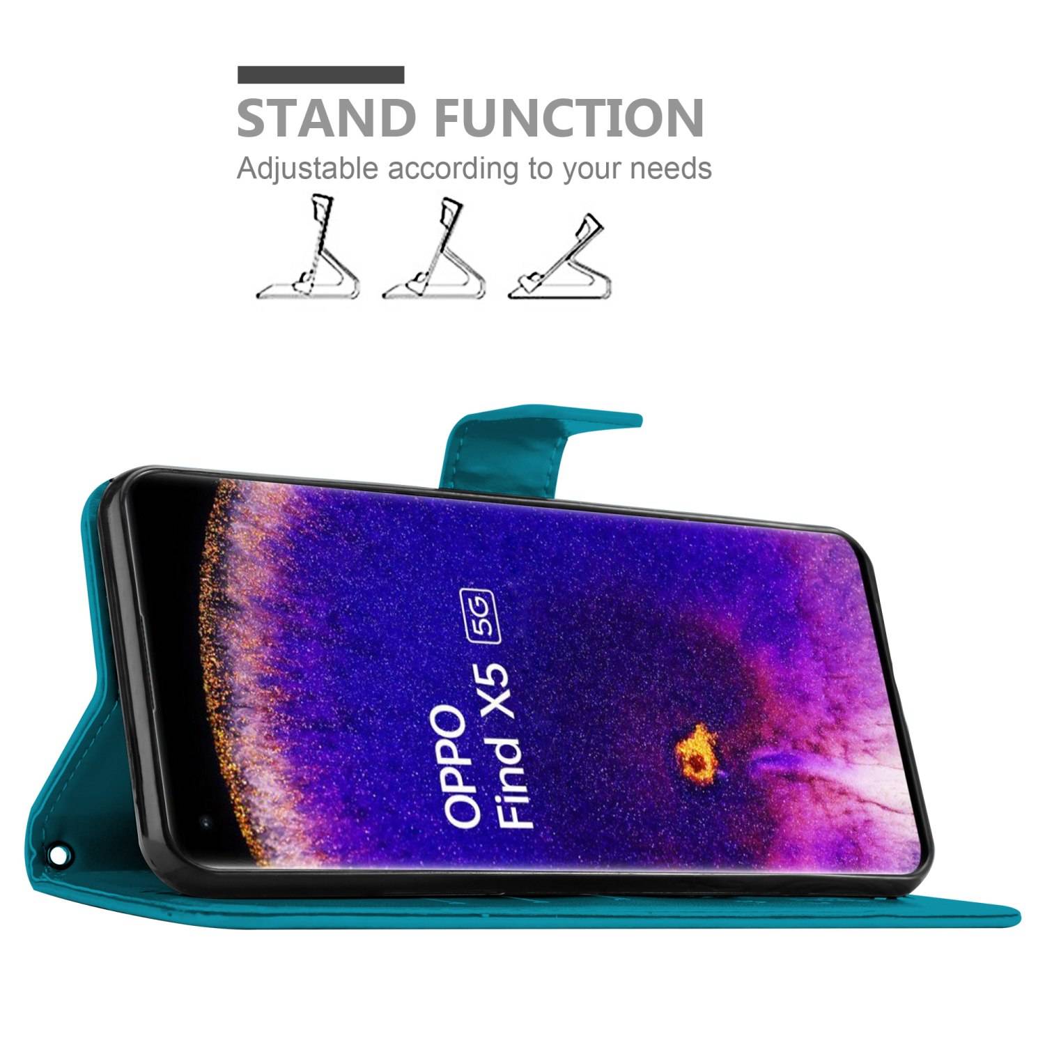 Cadorabo Hülle für Oppo FIND X5 Schutz Hülle in Blau Schutzhülle Handy Hülle Etui Case Blumen Flower