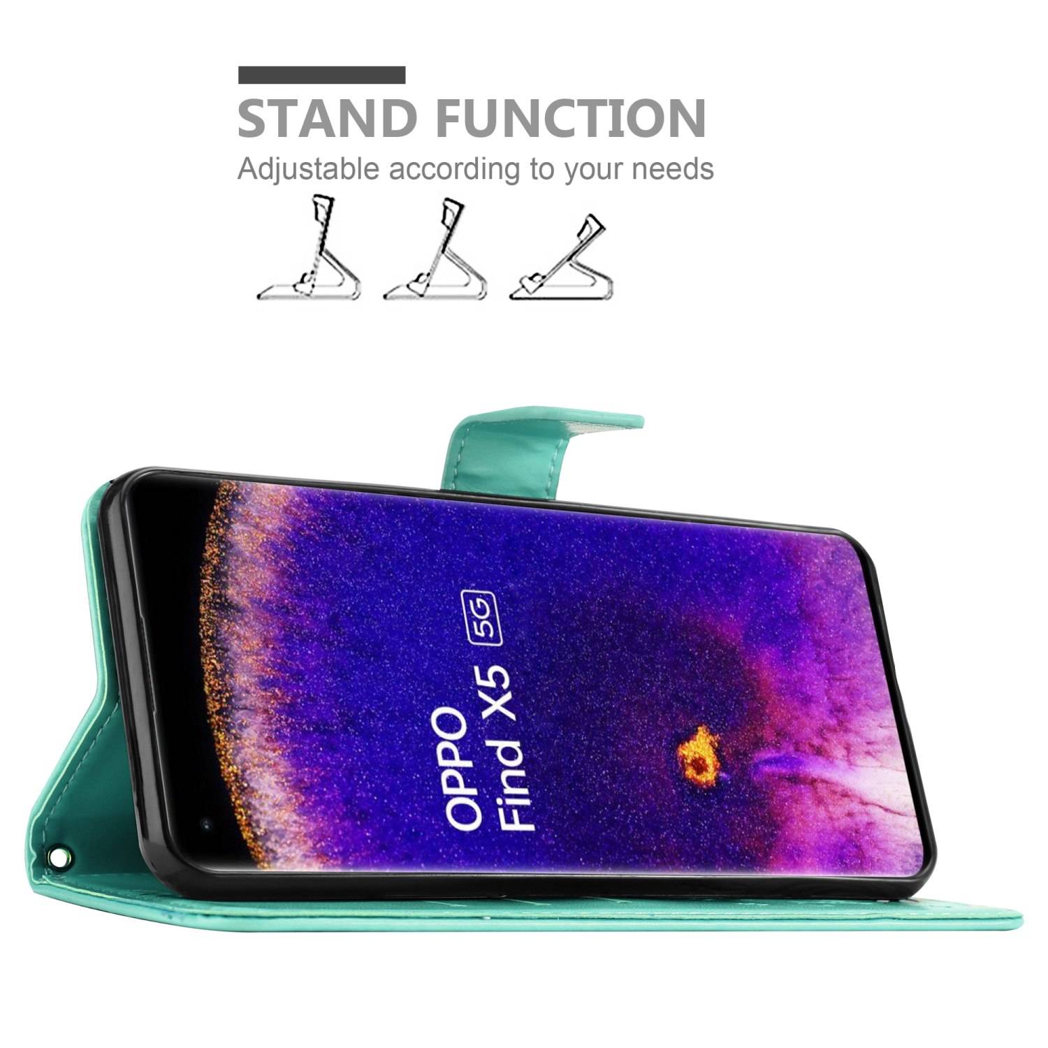 Cadorabo Hülle für Oppo FIND X5 Schutz Hülle in Türkis Schutzhülle Handy Hülle Etui Case Blumen Flower