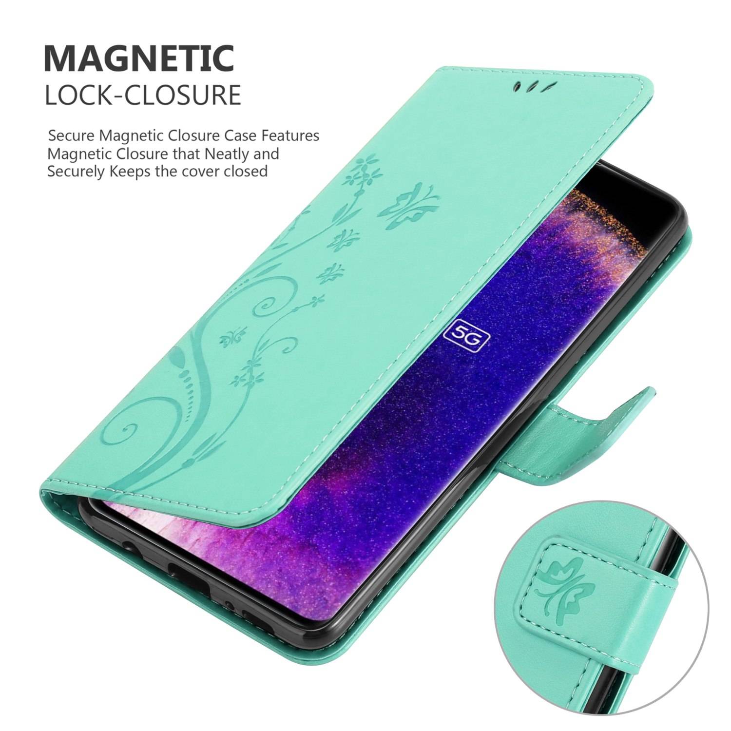 Cadorabo Hülle für Oppo FIND X5 Schutz Hülle in Türkis Schutzhülle Handy Hülle Etui Case Blumen Flower