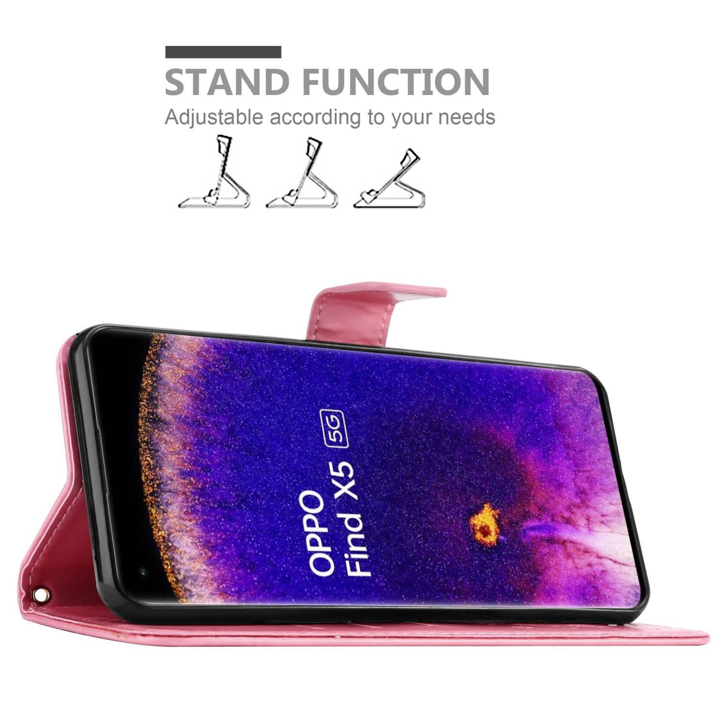 Cadorabo Hülle für Oppo FIND X5 Schutz Hülle in Rosa Schutzhülle Handy Hülle Etui Case Blumen Flower