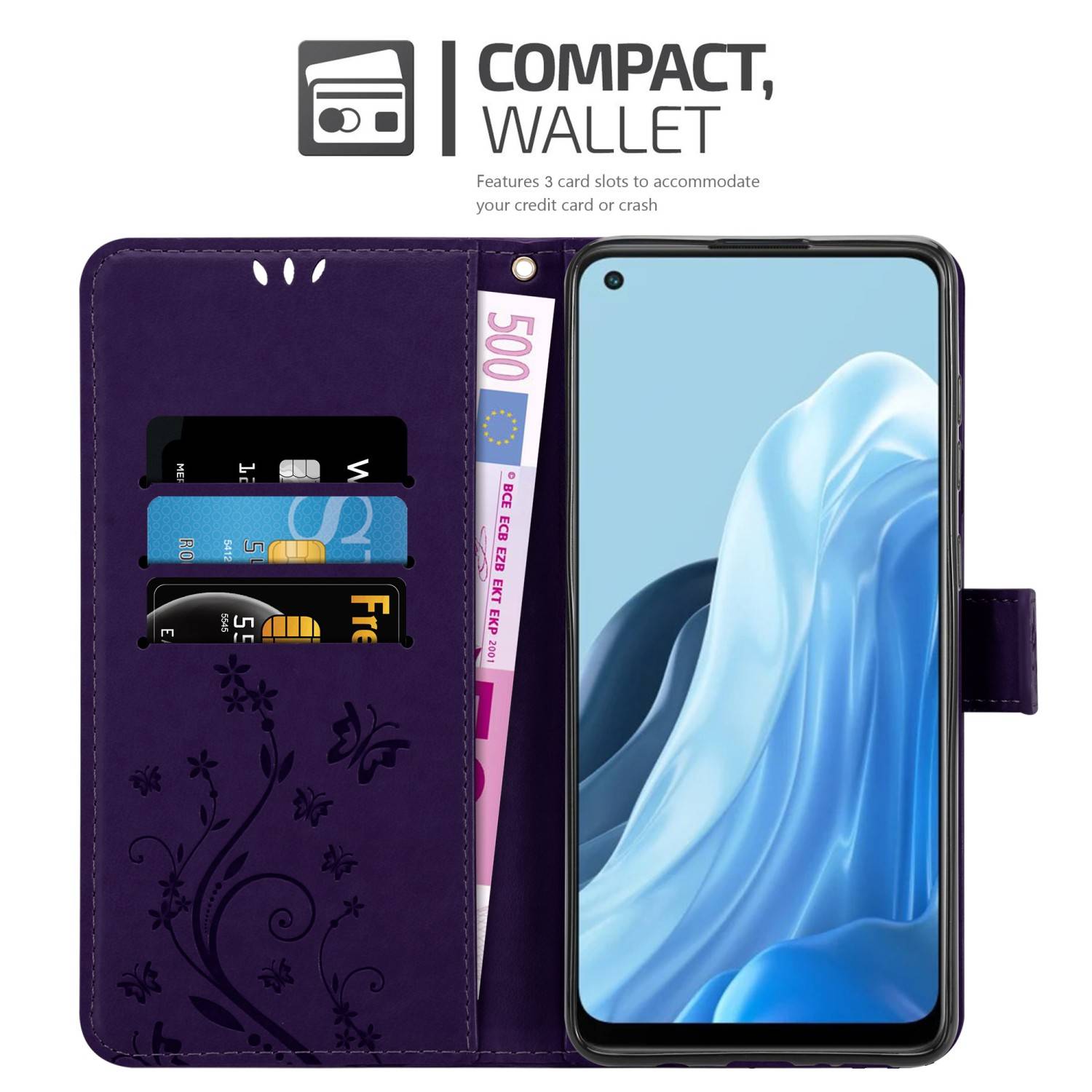 Cadorabo Hülle für Oppo FIND X5 LITE / Reno7 5G Schutz Hülle in Lila Schutzhülle Handy Hülle Etui Case Blumen Flower
