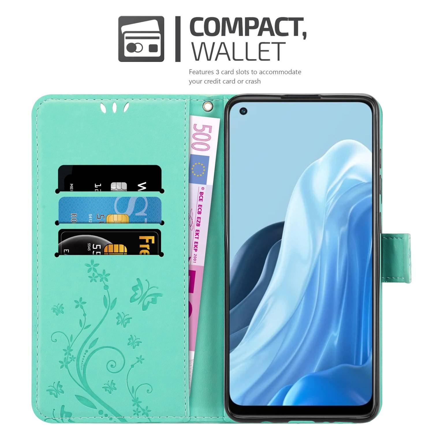 Cadorabo Hülle für Oppo FIND X5 LITE / Reno7 5G Schutz Hülle in Türkis Schutzhülle Handy Hülle Etui Case Blumen Flower
