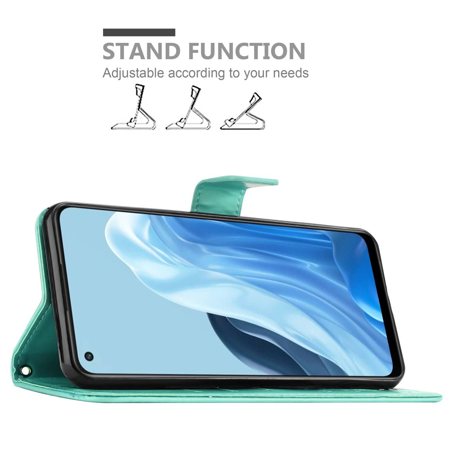 Cadorabo Hülle für Oppo FIND X5 LITE / Reno7 5G Schutz Hülle in Türkis Schutzhülle Handy Hülle Etui Case Blumen Flower