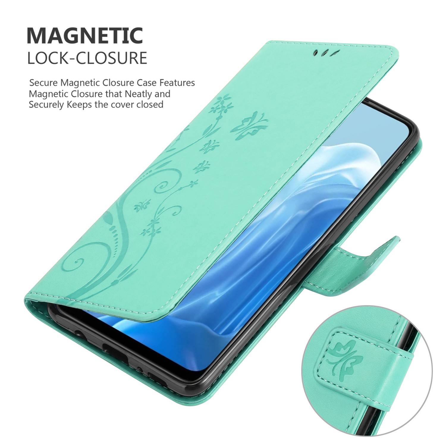 Cadorabo Hülle für Oppo FIND X5 LITE / Reno7 5G Schutz Hülle in Türkis Schutzhülle Handy Hülle Etui Case Blumen Flower