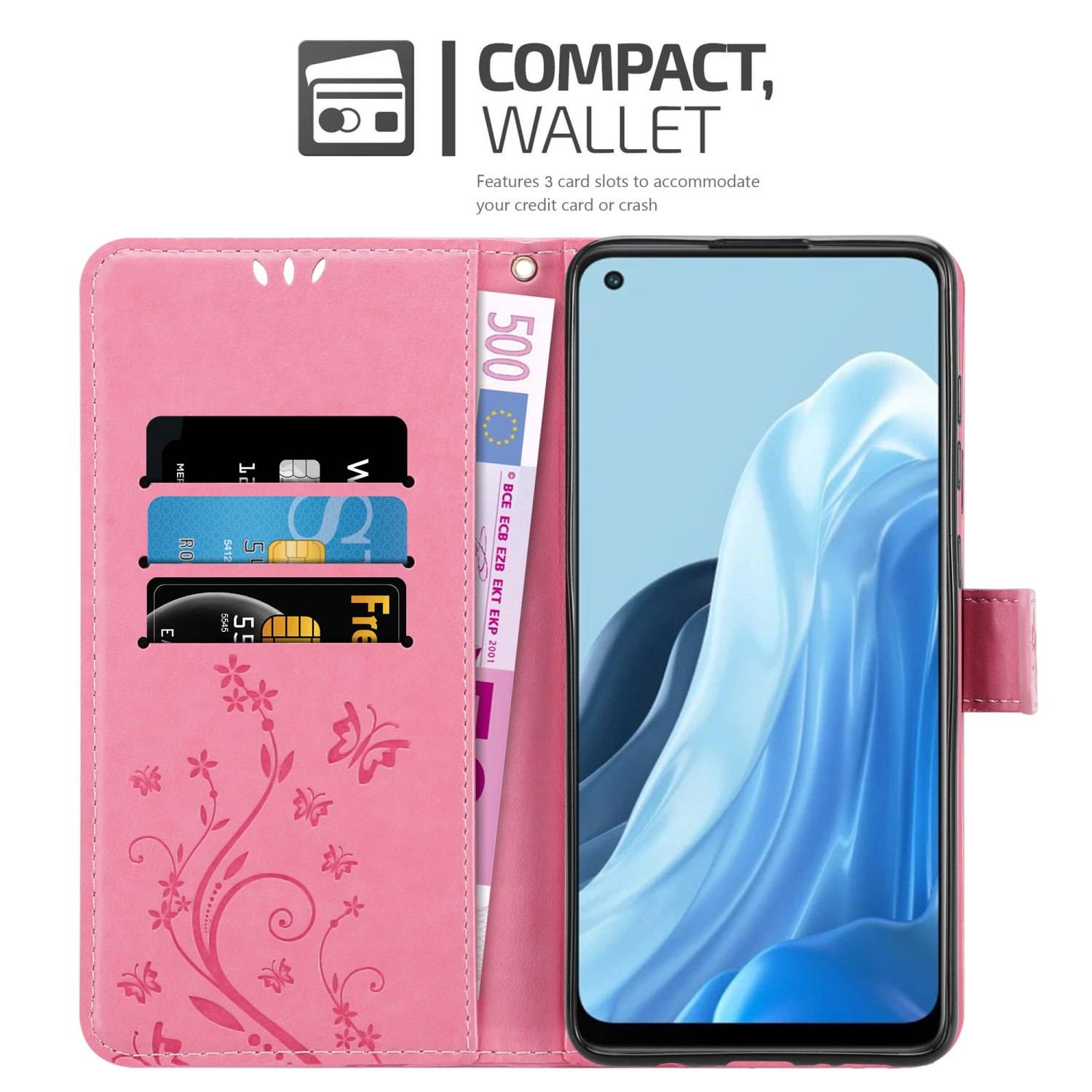Cadorabo Hülle für Oppo FIND X5 LITE / Reno7 5G Schutz Hülle in Rosa Schutzhülle Handy Hülle Etui Case Blumen Flower