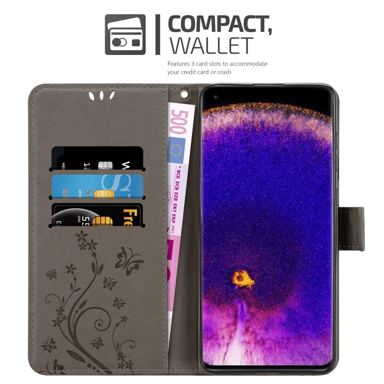 Cadorabo Hülle für Oppo FIND X5 PRO Schutz Hülle in Grau Schutzhülle Handy Hülle Etui Case Blumen Flower