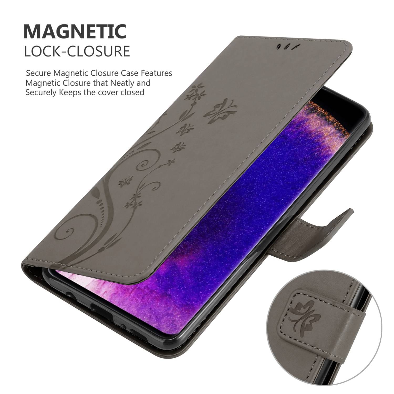 Cadorabo Hülle für Oppo FIND X5 PRO Schutz Hülle in Grau Schutzhülle Handy Hülle Etui Case Blumen Flower